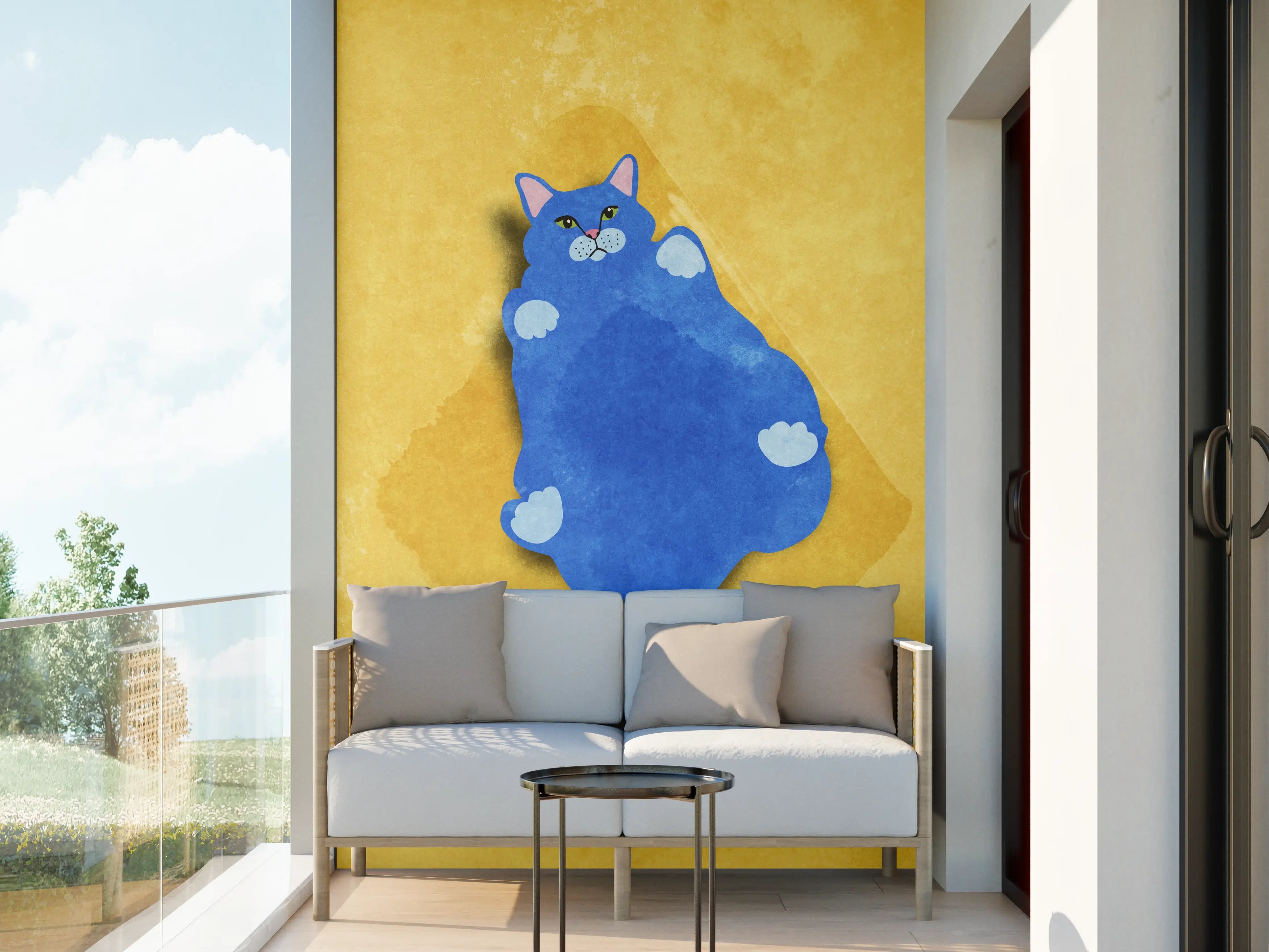 Wandverkleidung außen - Blauer Lustiger Katzen-Print