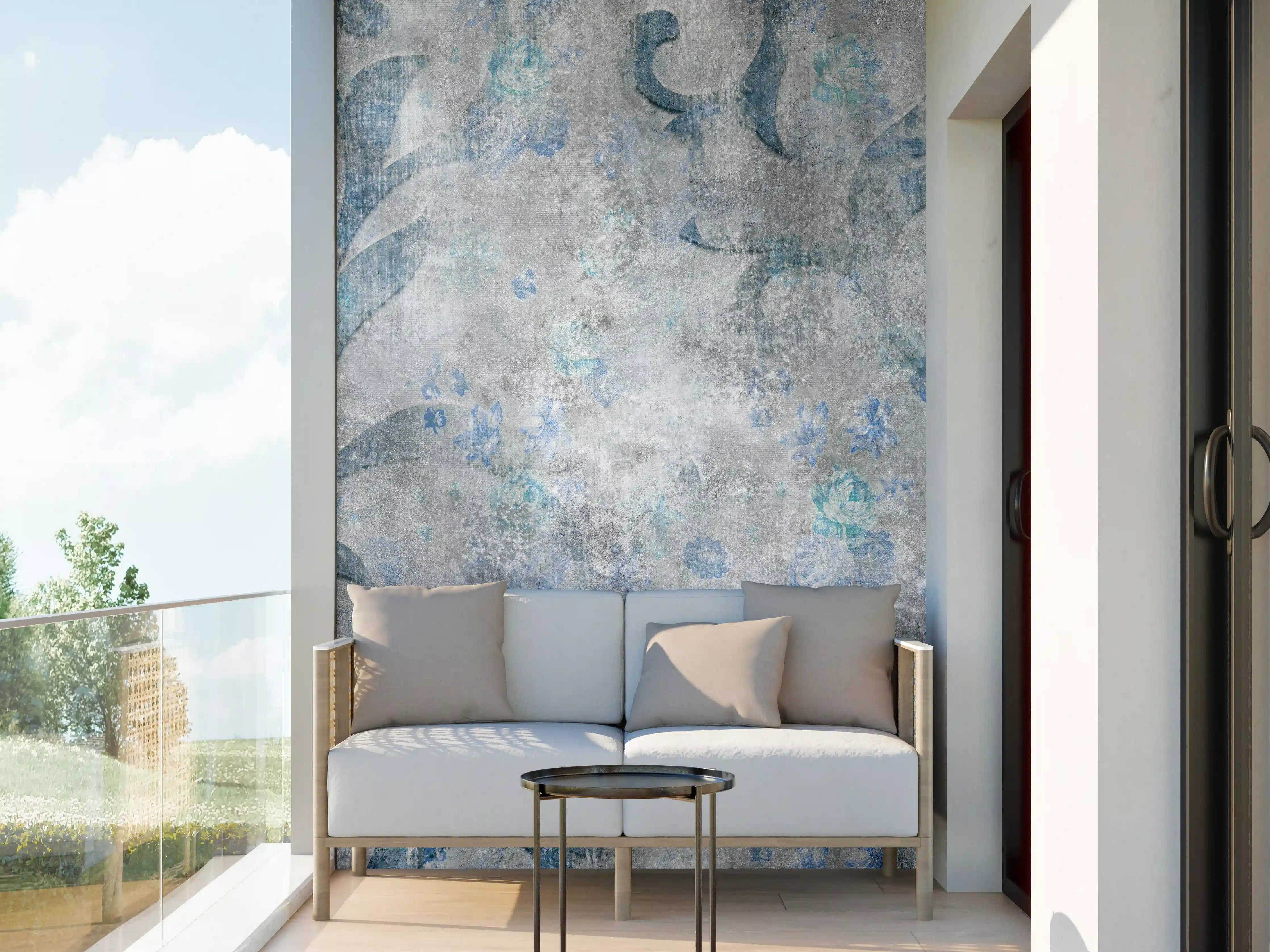 Wandverkleidung außen - Blaues Blätter Muster - Zement