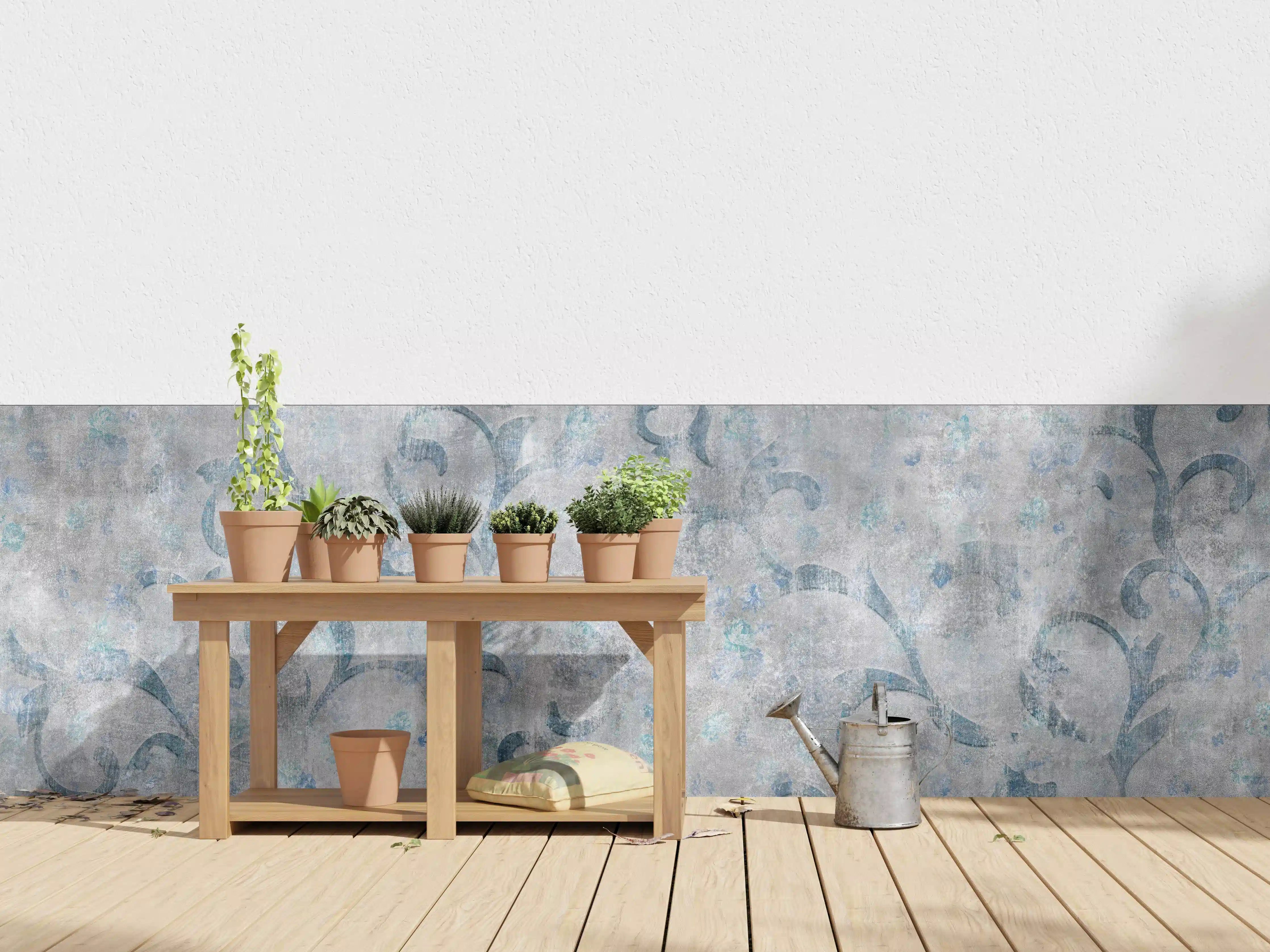 Wandverkleidung außen - Blaues Blätter Muster - Zement