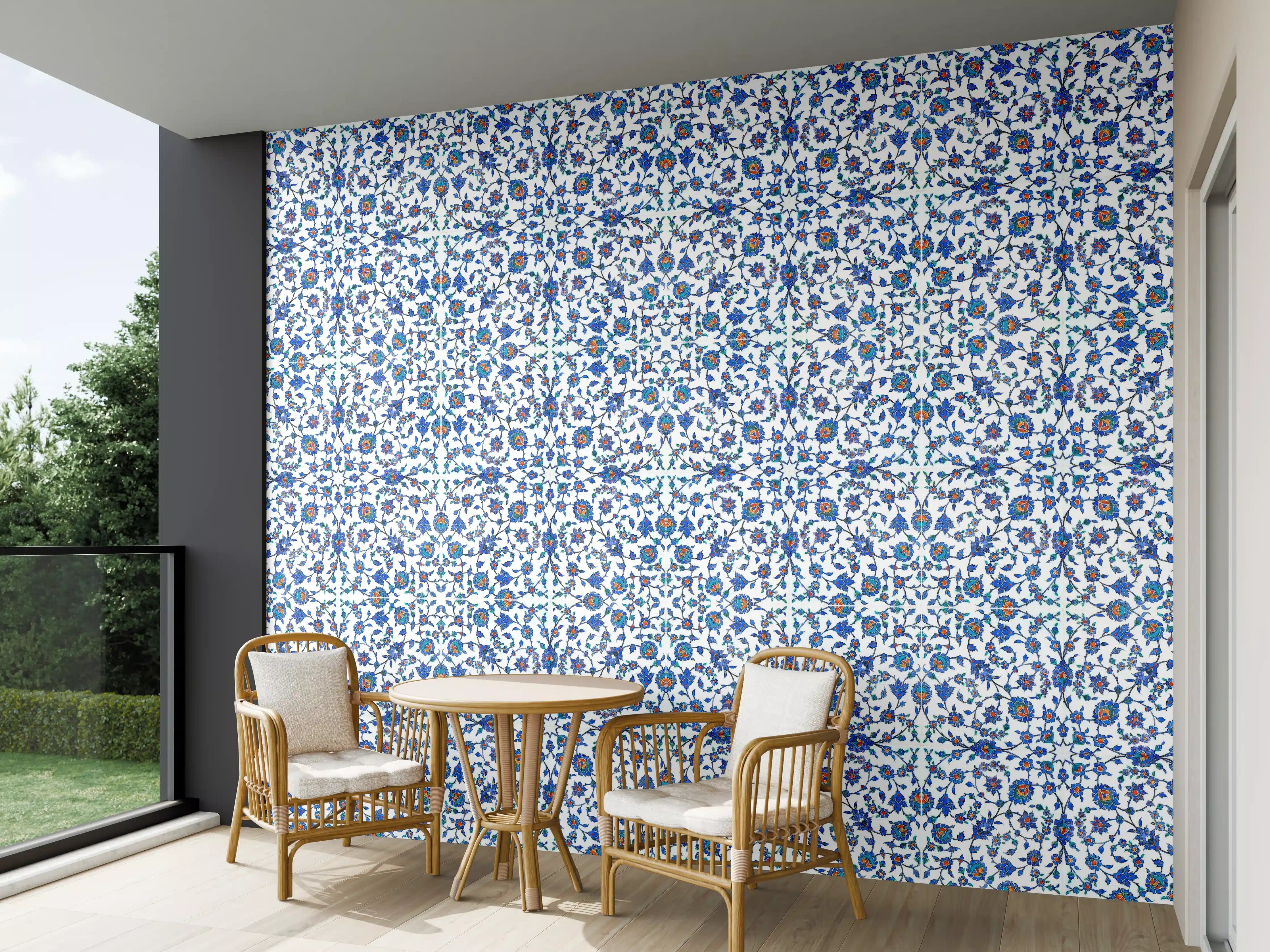 Wandverkleidung außen - Blaues Blumen-Mosaik-Muster