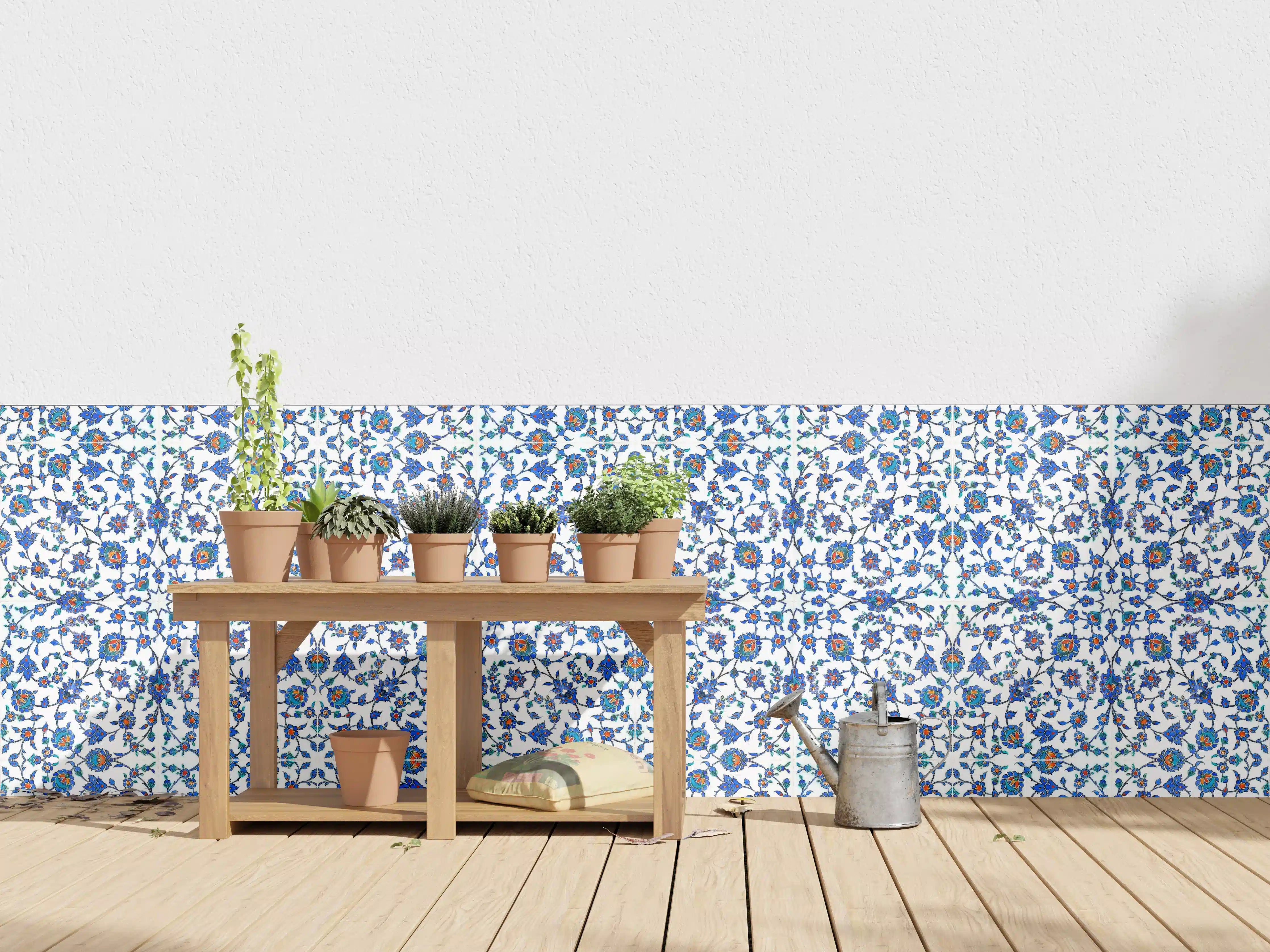 Wandverkleidung außen - Blaues Blumen-Mosaik-Muster