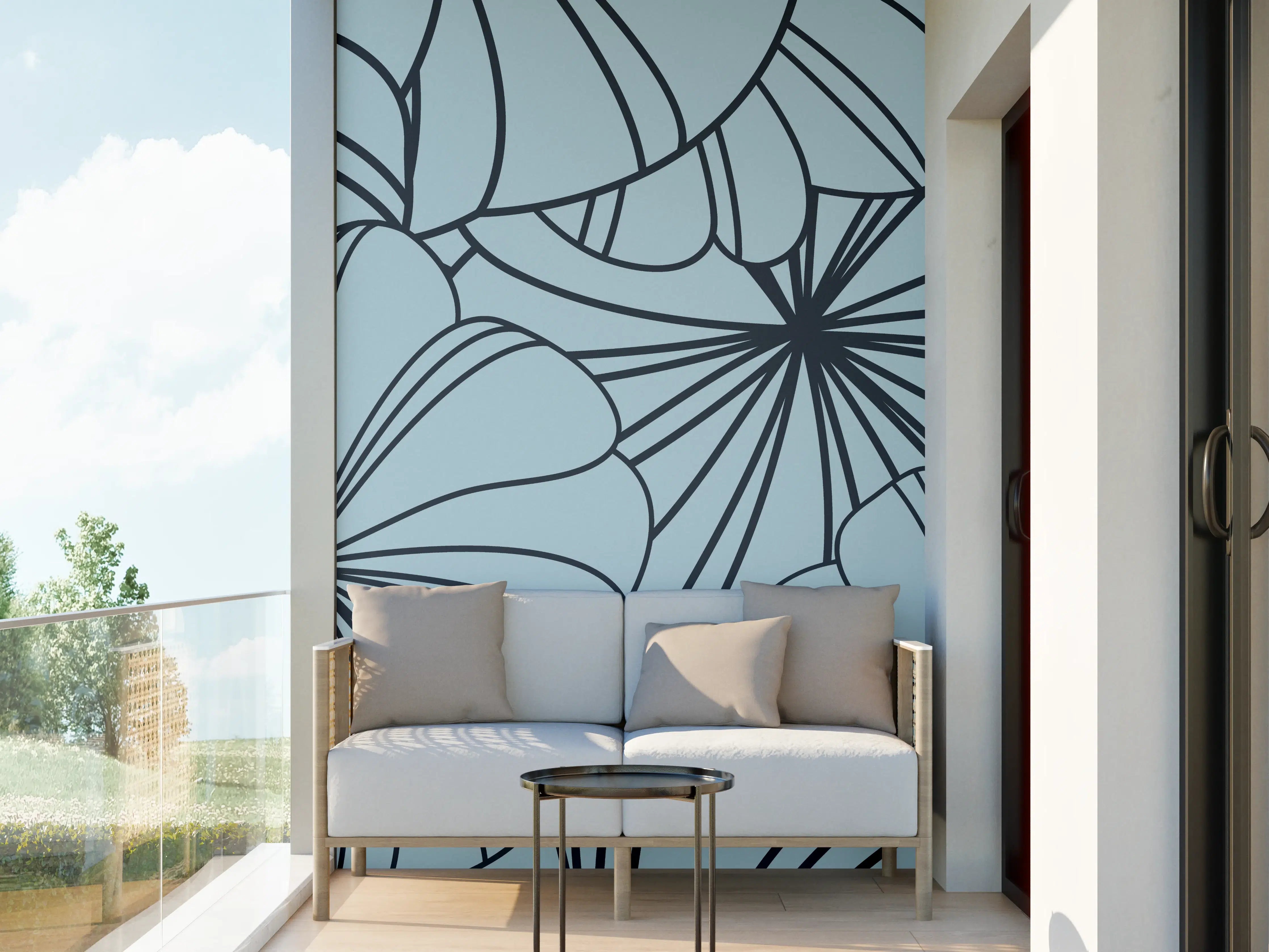 Wandverkleidung außen - Blaues Blumenmuster Design
