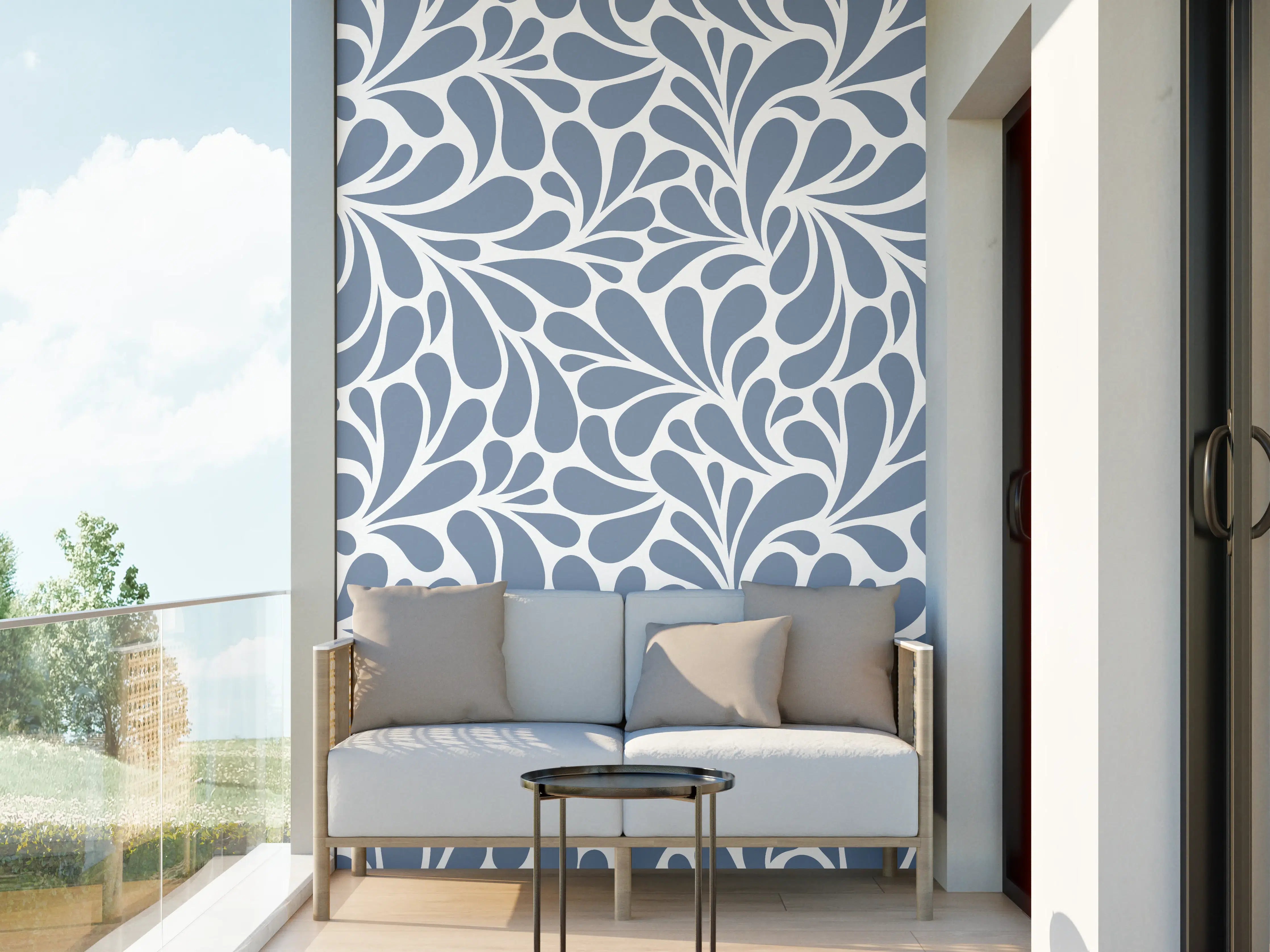 Wandverkleidung außen - Blaues Floral-Design für elegante Räume