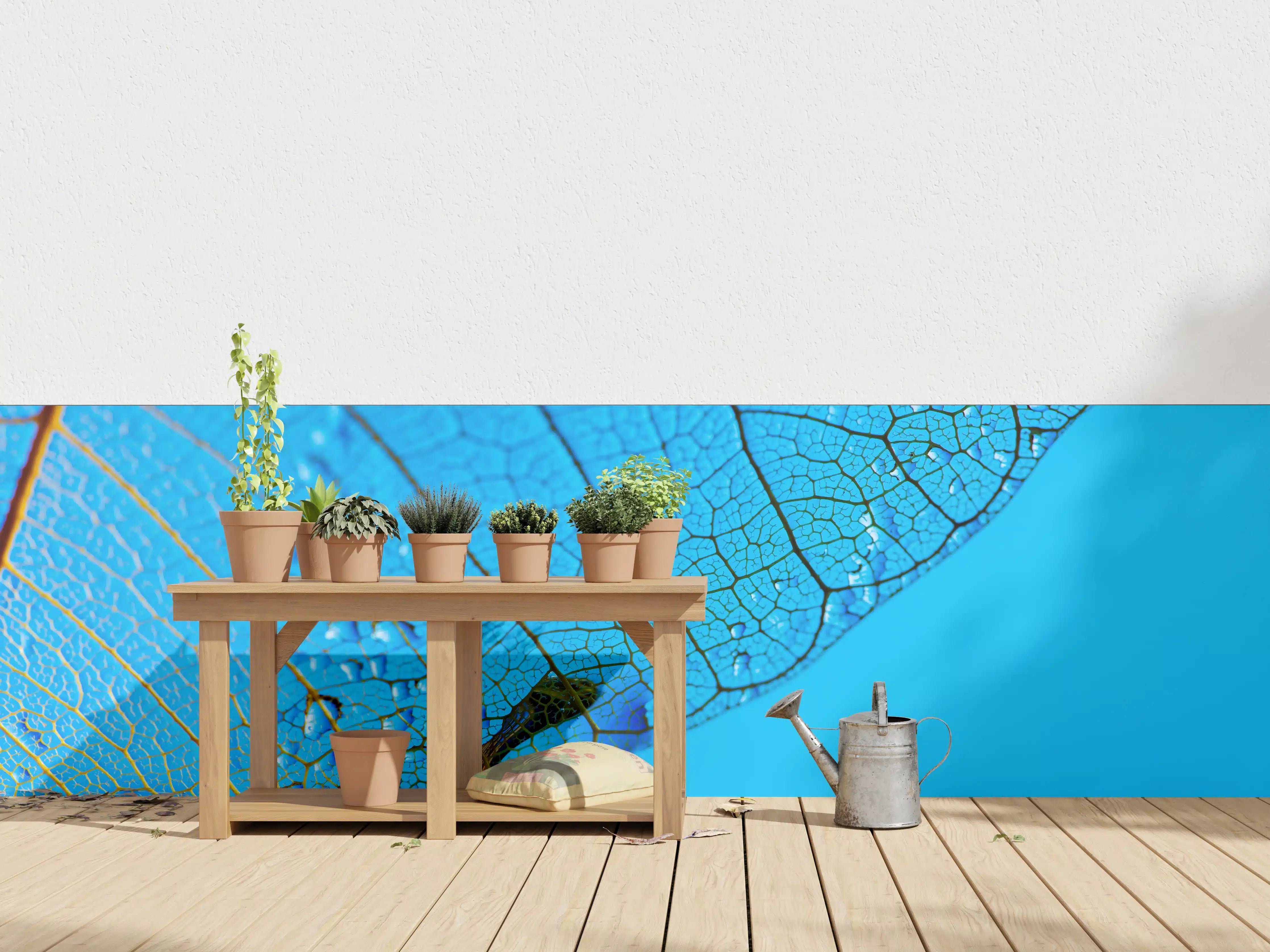 Wandverkleidung außen - Blaues Makro Blattgeäder