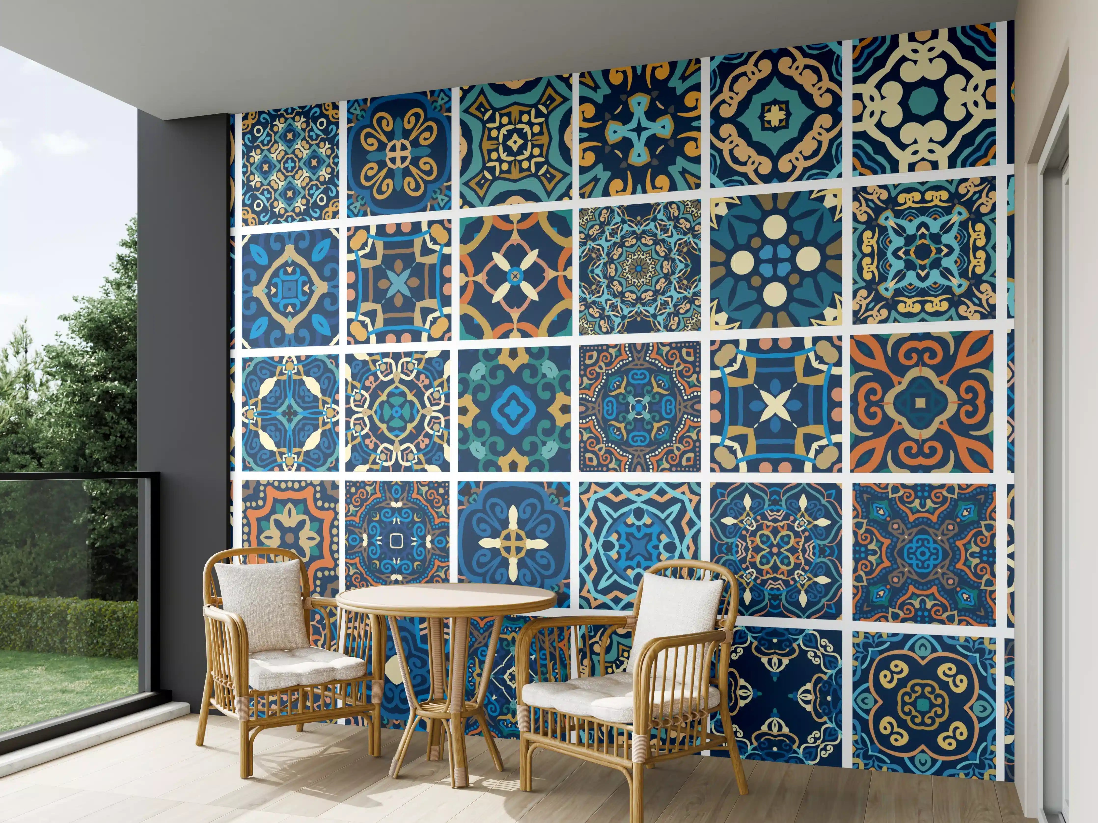 Wandverkleidung außen - Blaues Orientalisches Fliesenmuster