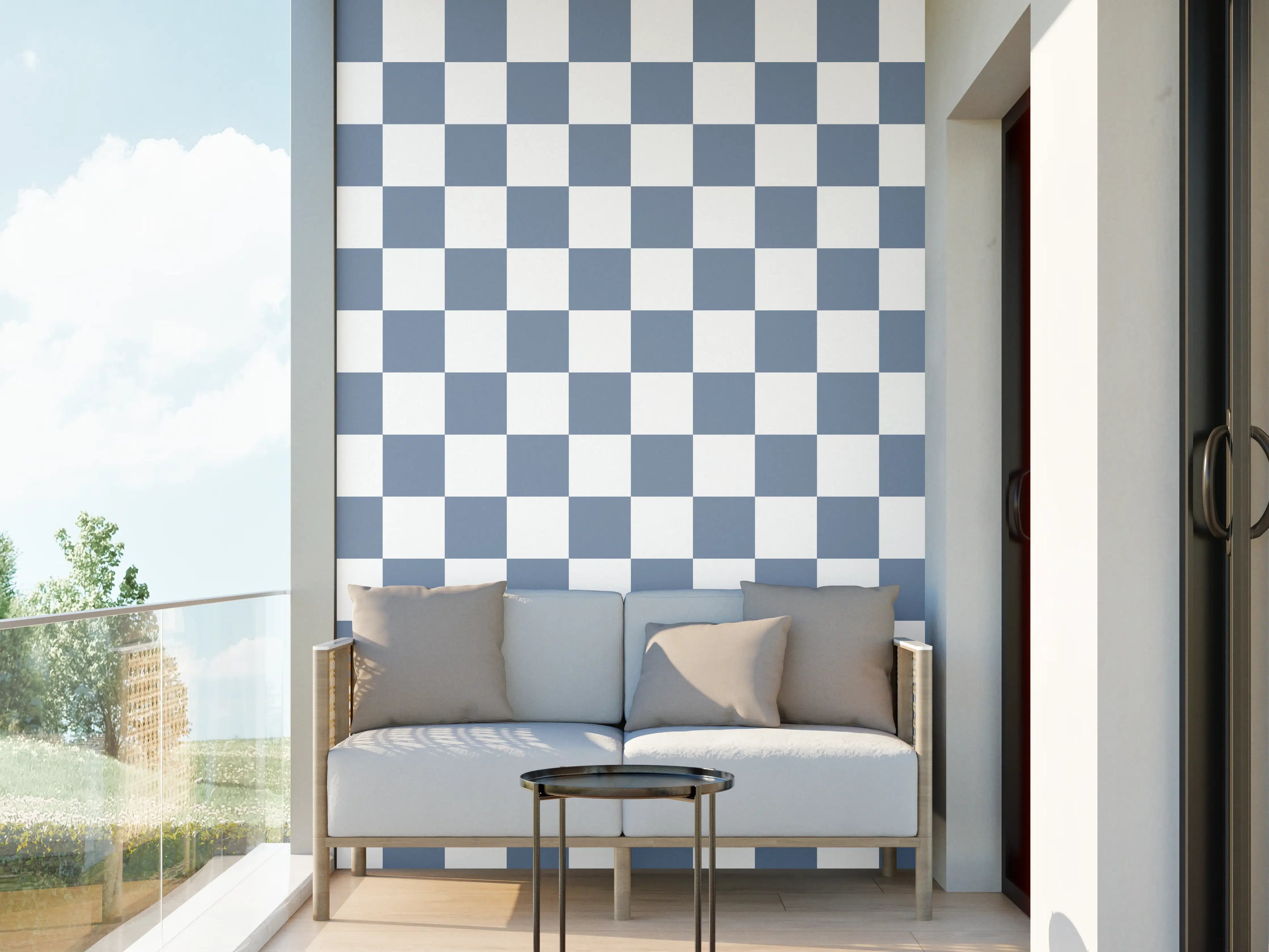 Wandverkleidung außen - Blaues Retro-Design mit Staubeffekt