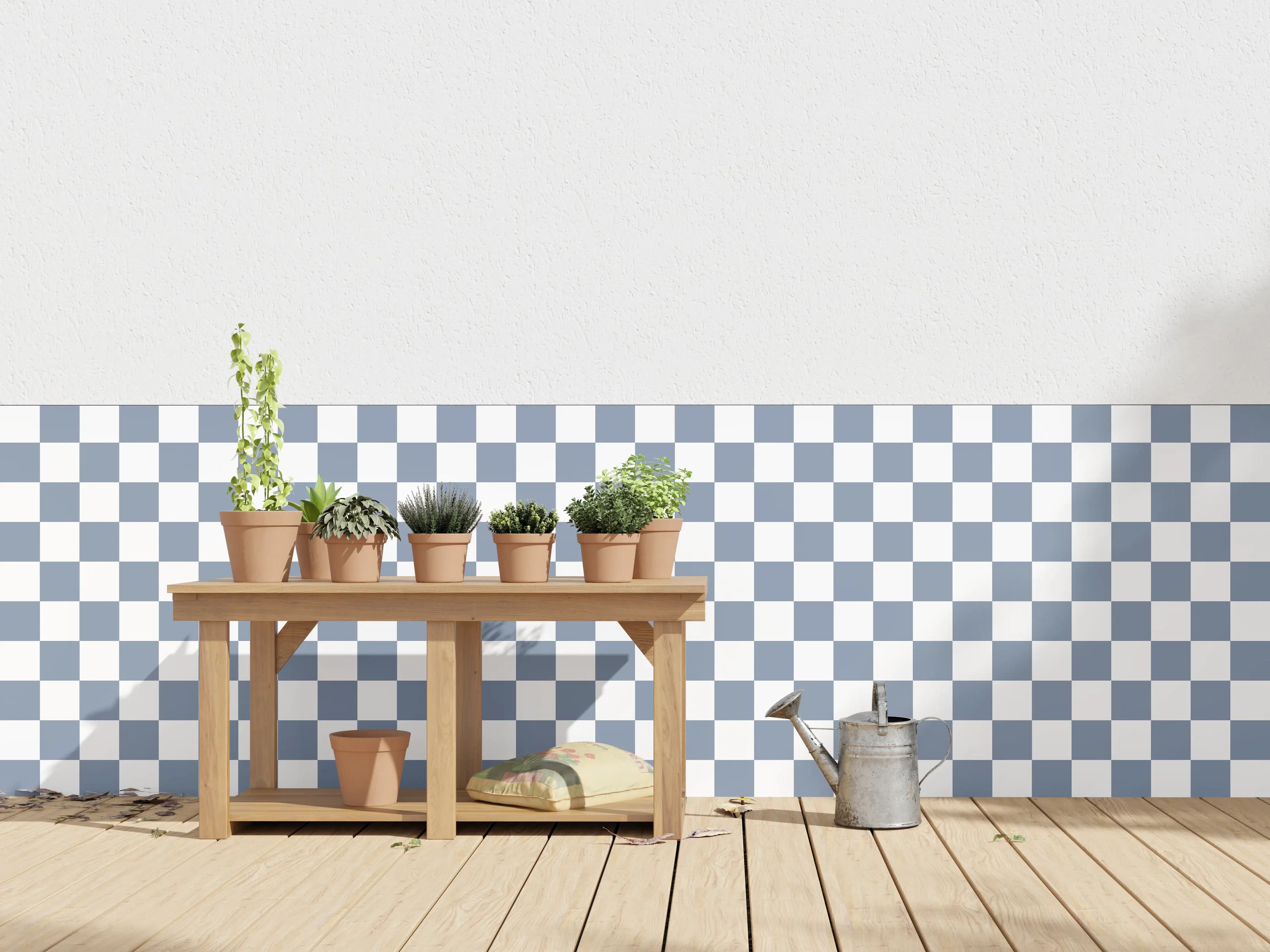 Wandverkleidung außen - Blaues Retro-Design mit Staubeffekt