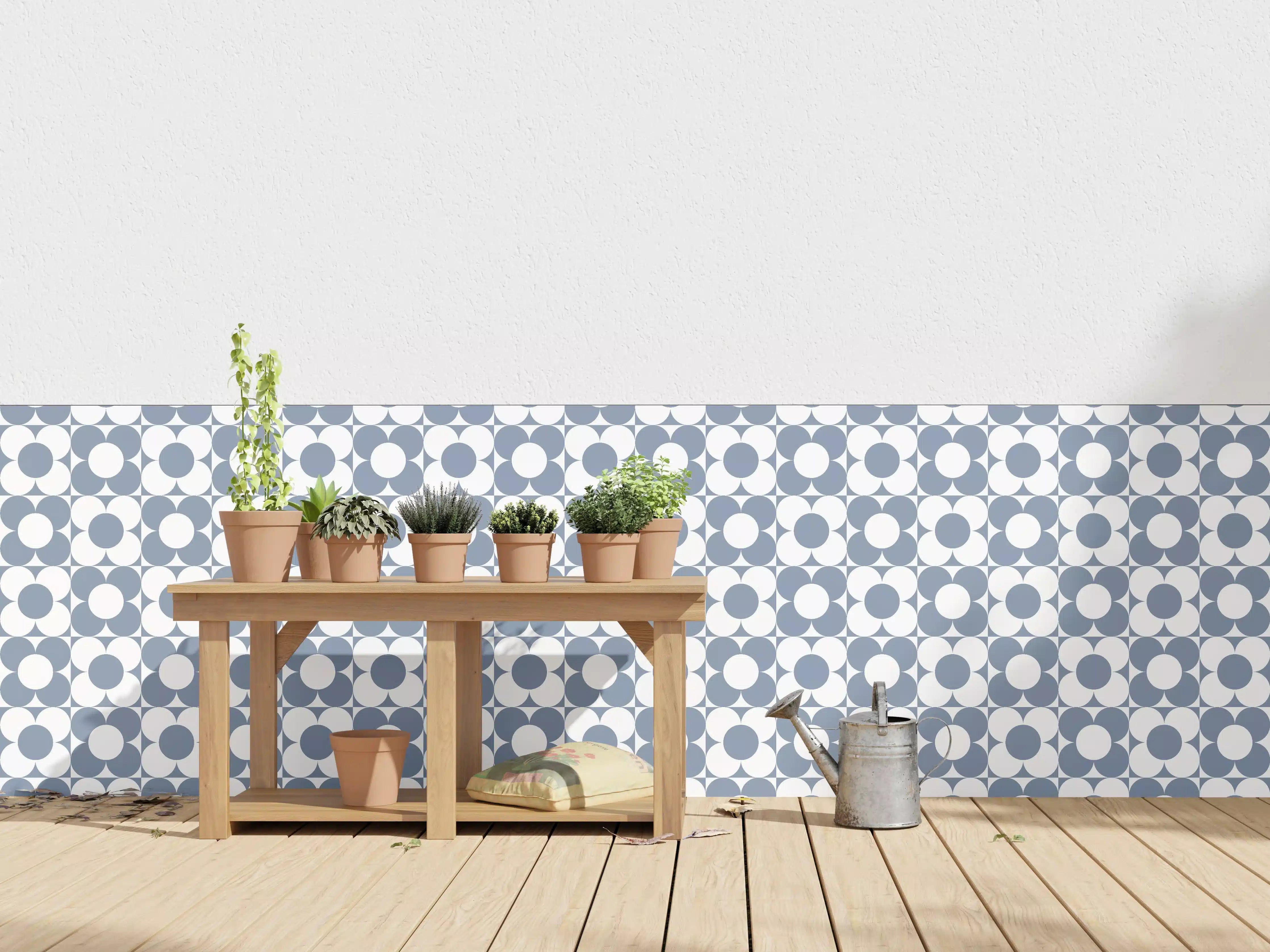Wandverkleidung außen - Blaues Retro-Muster