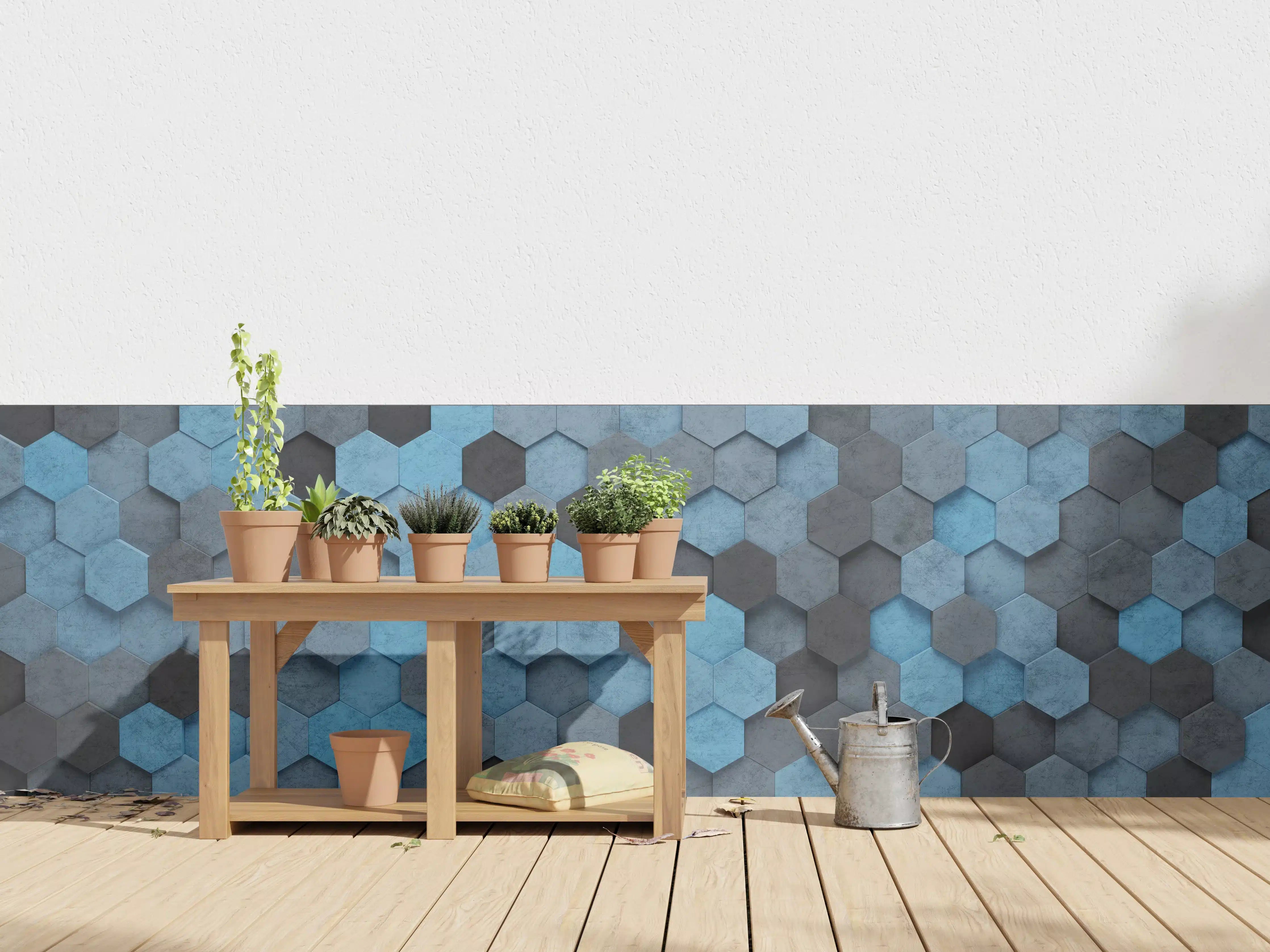 Wandverkleidung außen - Blaues Sechseck 3D Muster