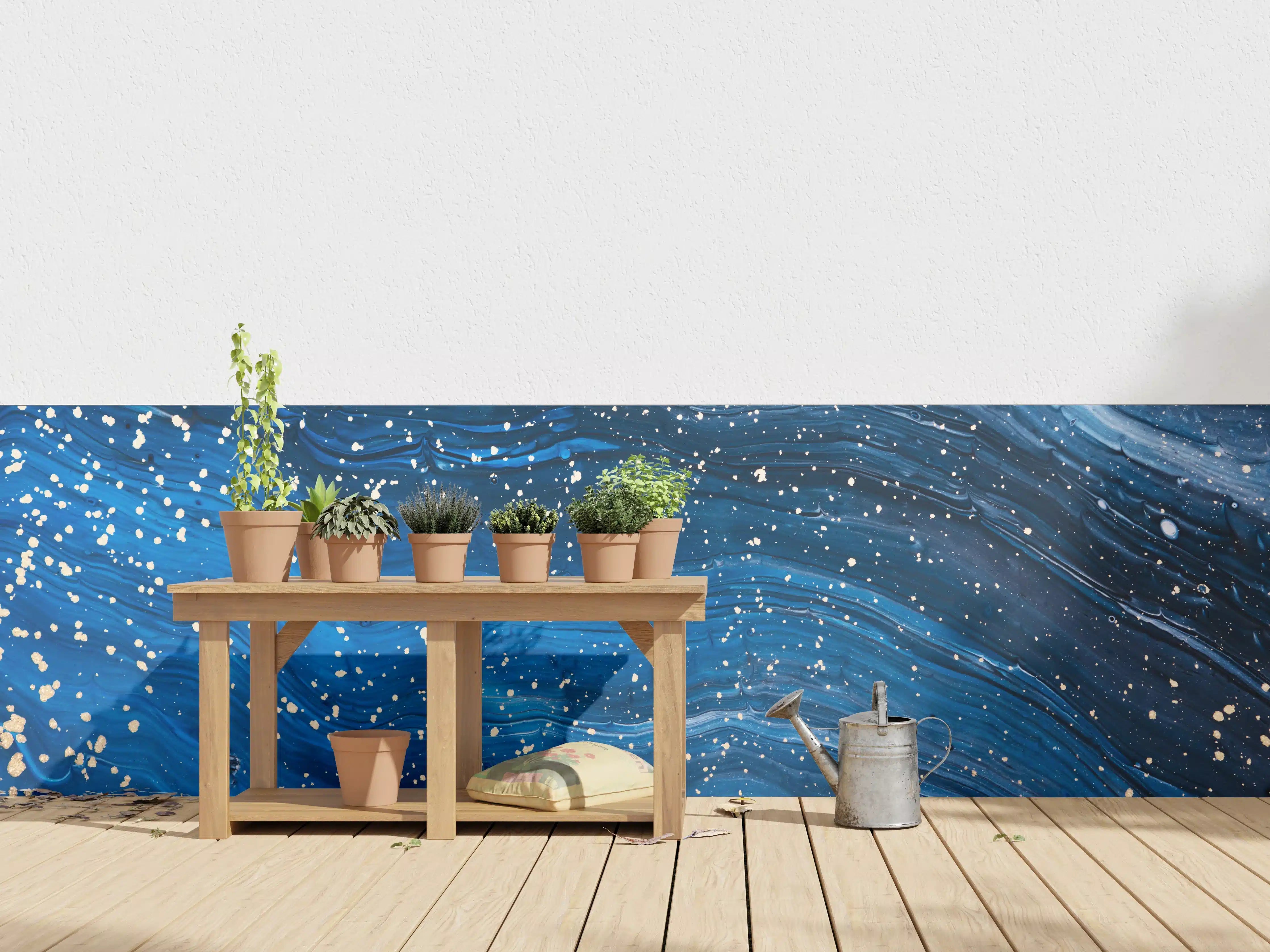 Wandverkleidung außen - Blaues Wasser mit weißen Spritzern und Wellen
