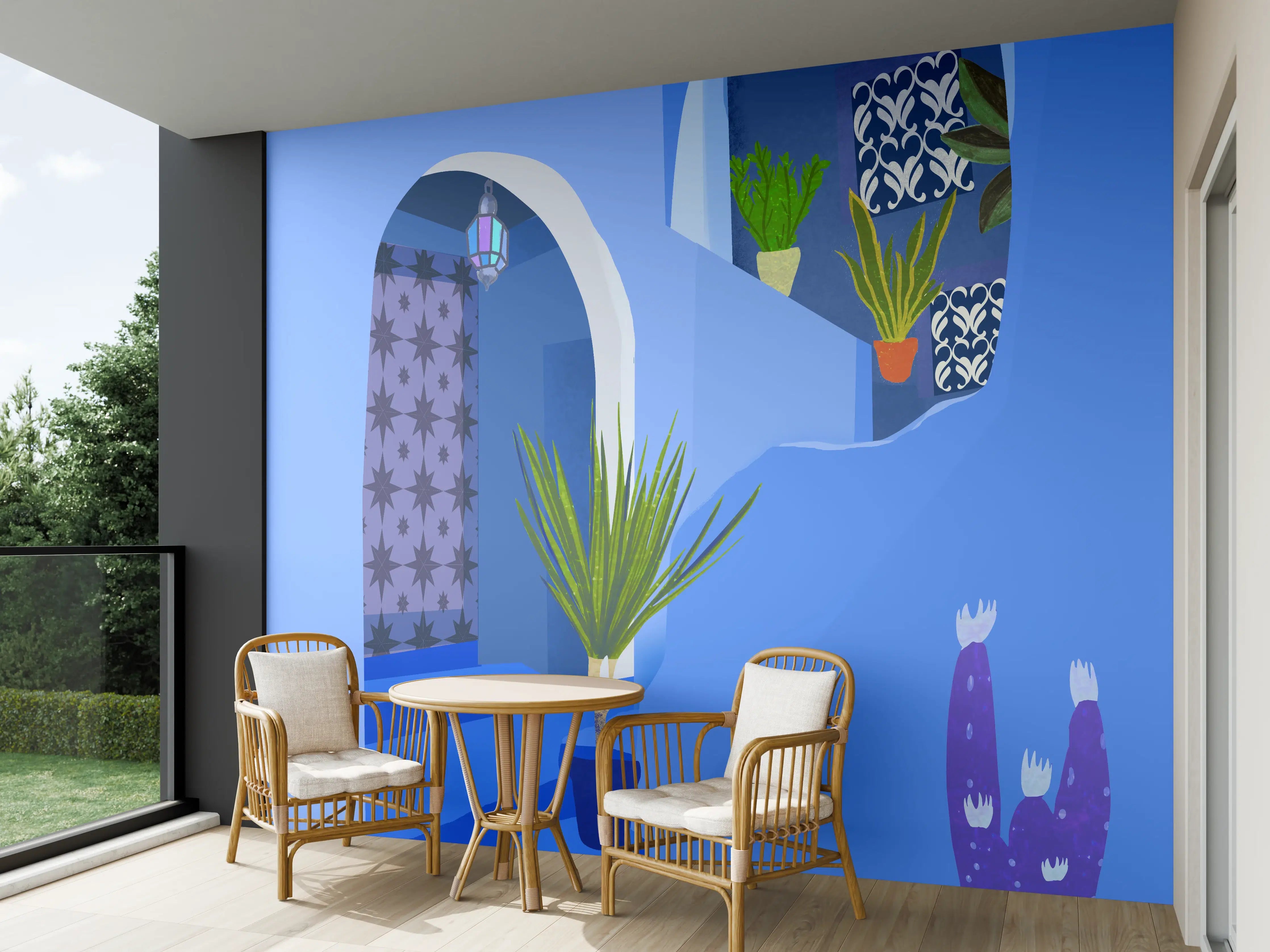 Wandverkleidung außen - Blaugetöntes Marokko Poster