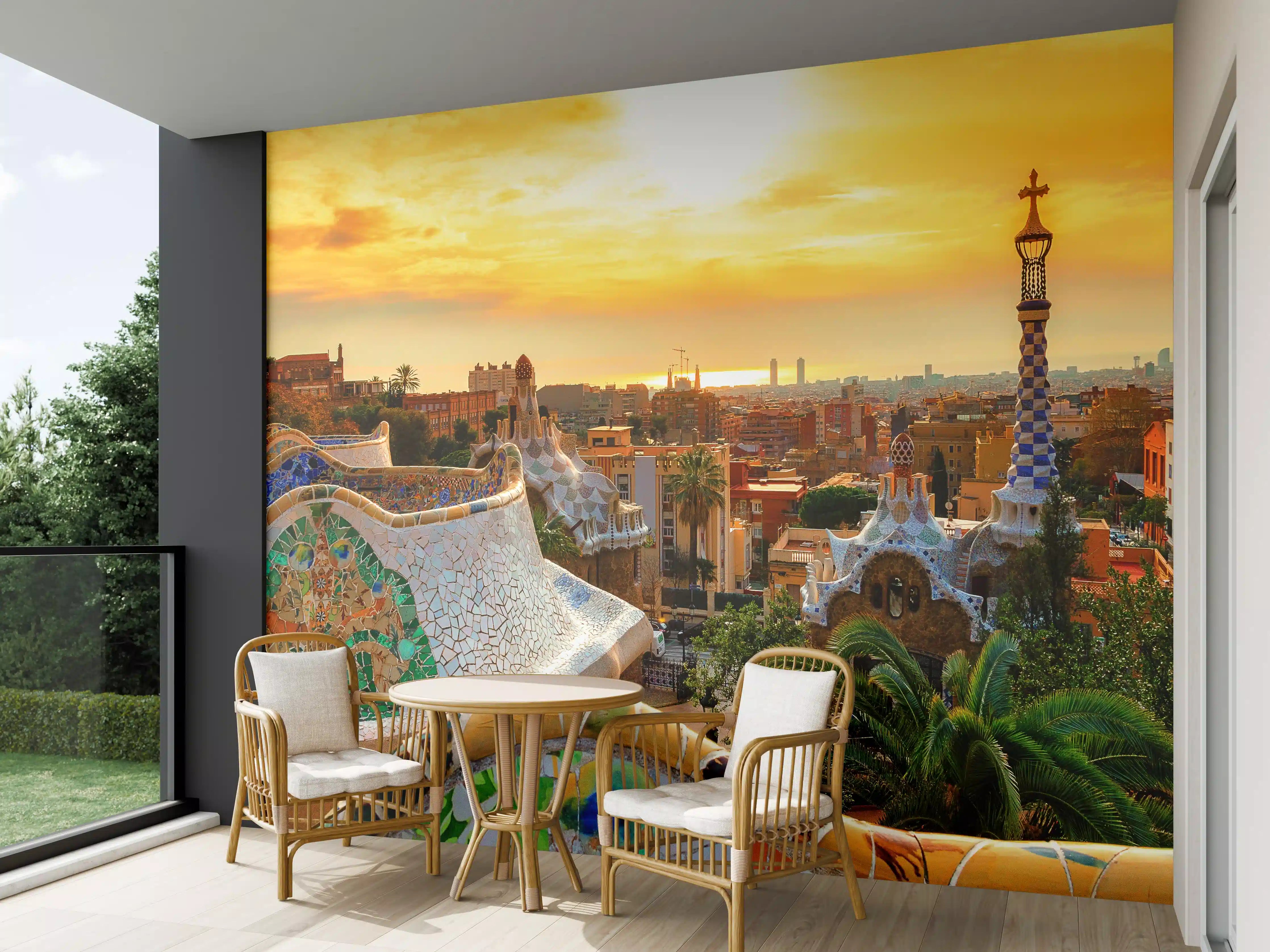 Wandverkleidung außen - Blick auf Barcelona vom Park Guell