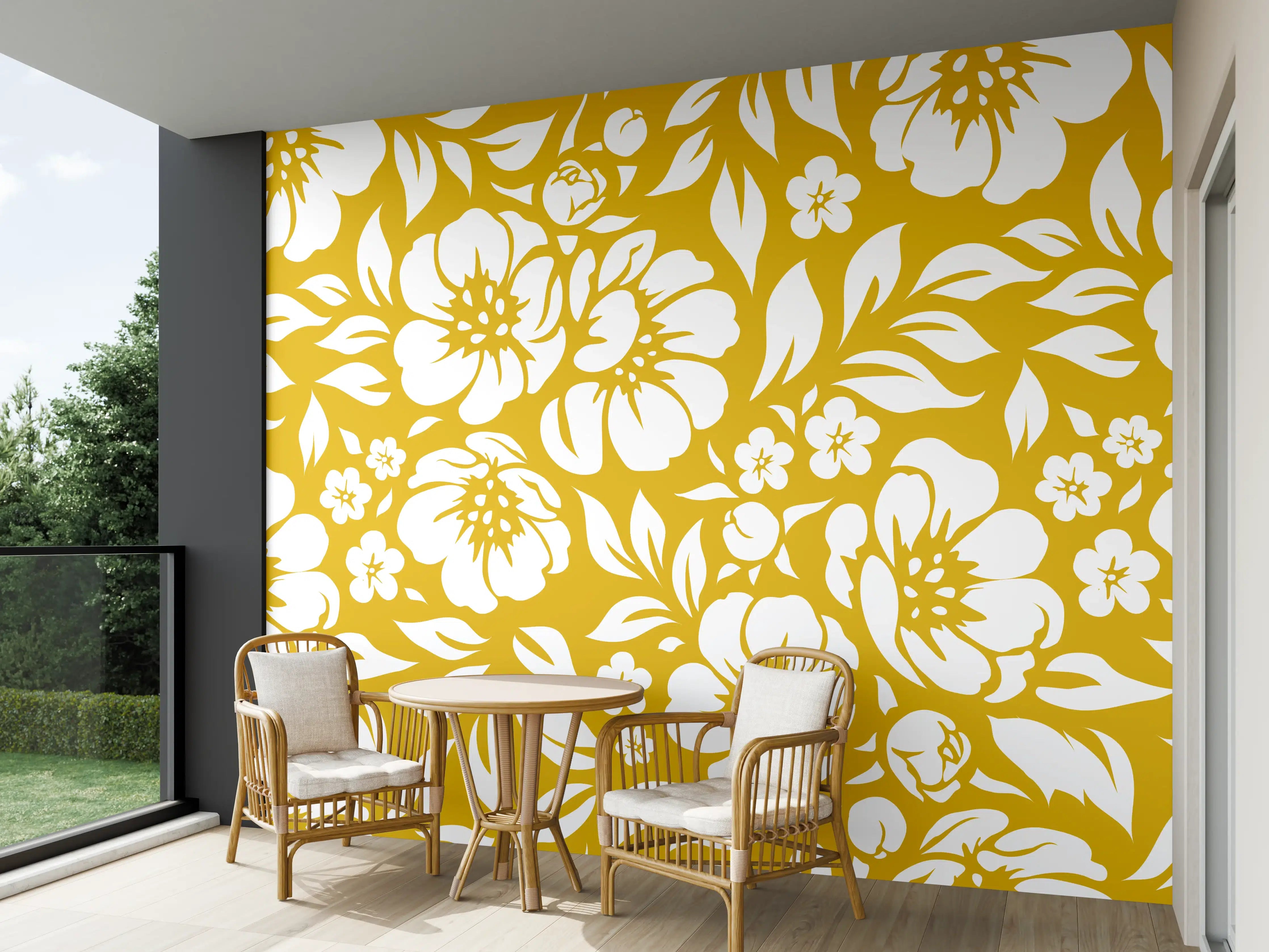 Wandverkleidung außen - Blumen & Pflanzen in Senffarbe