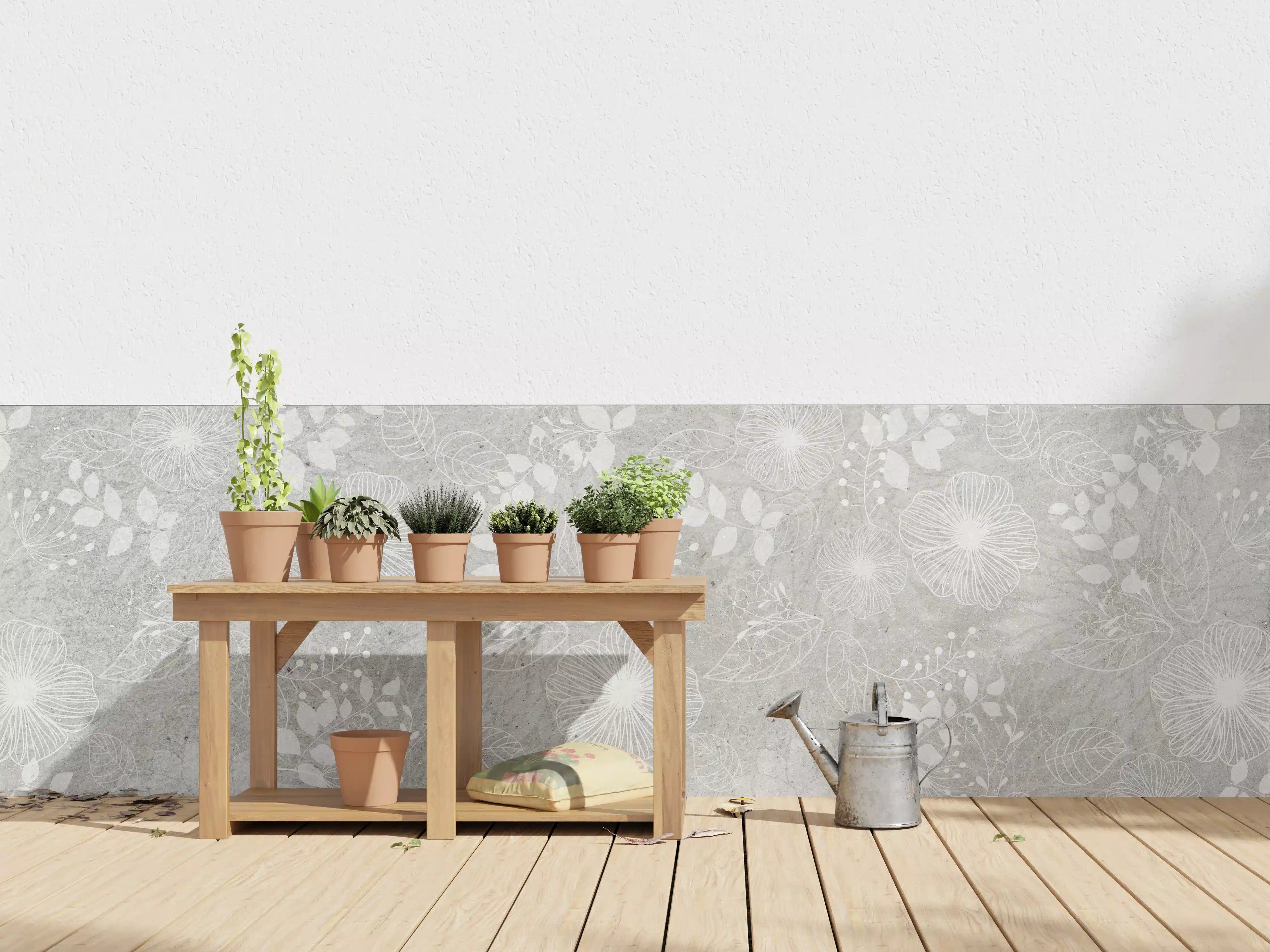 Wandverkleidung außen - Blumen auf grauem Beton
