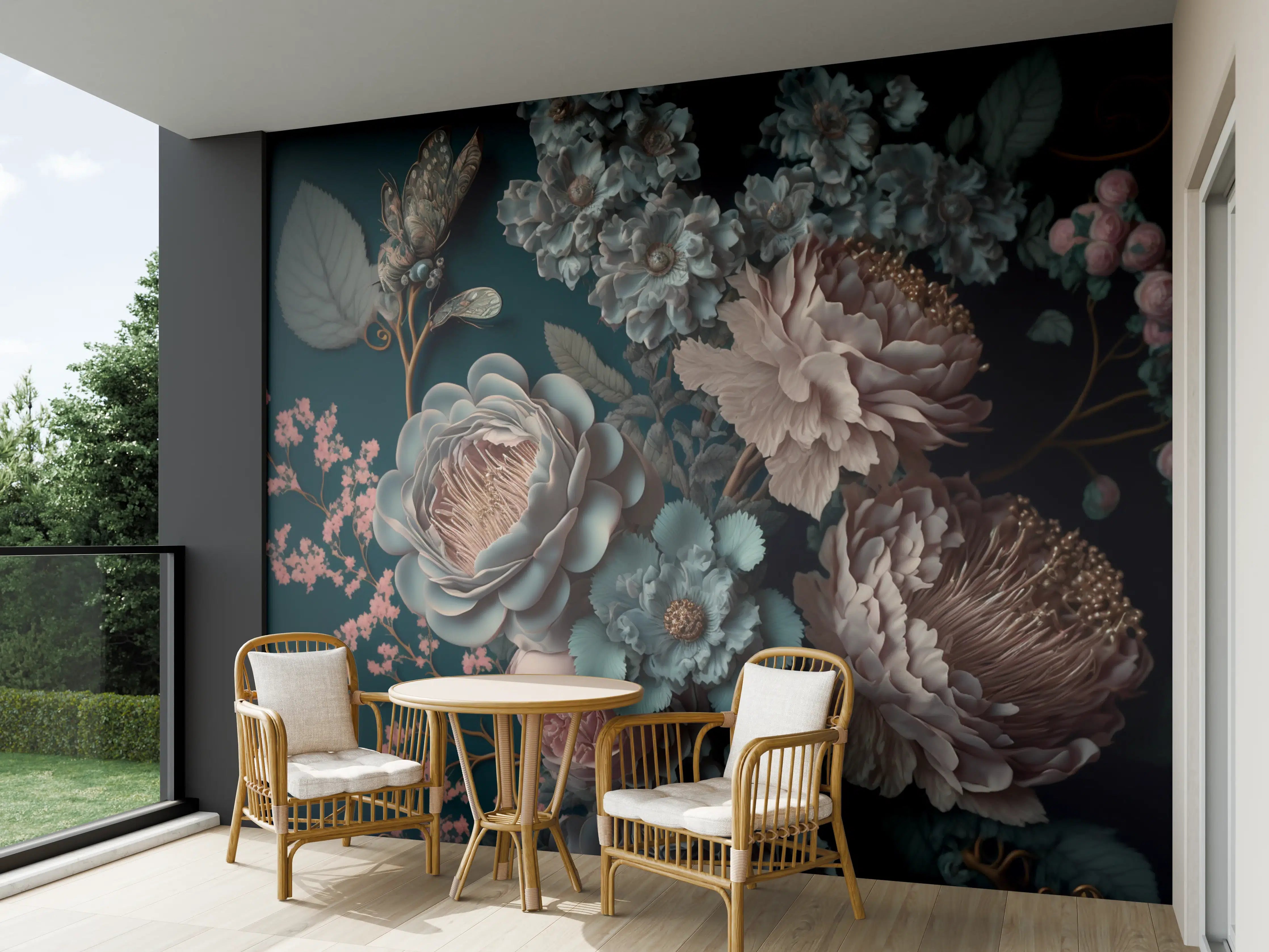 Wandverkleidung außen - Blumenarrangement mit dunklem Hintergrund