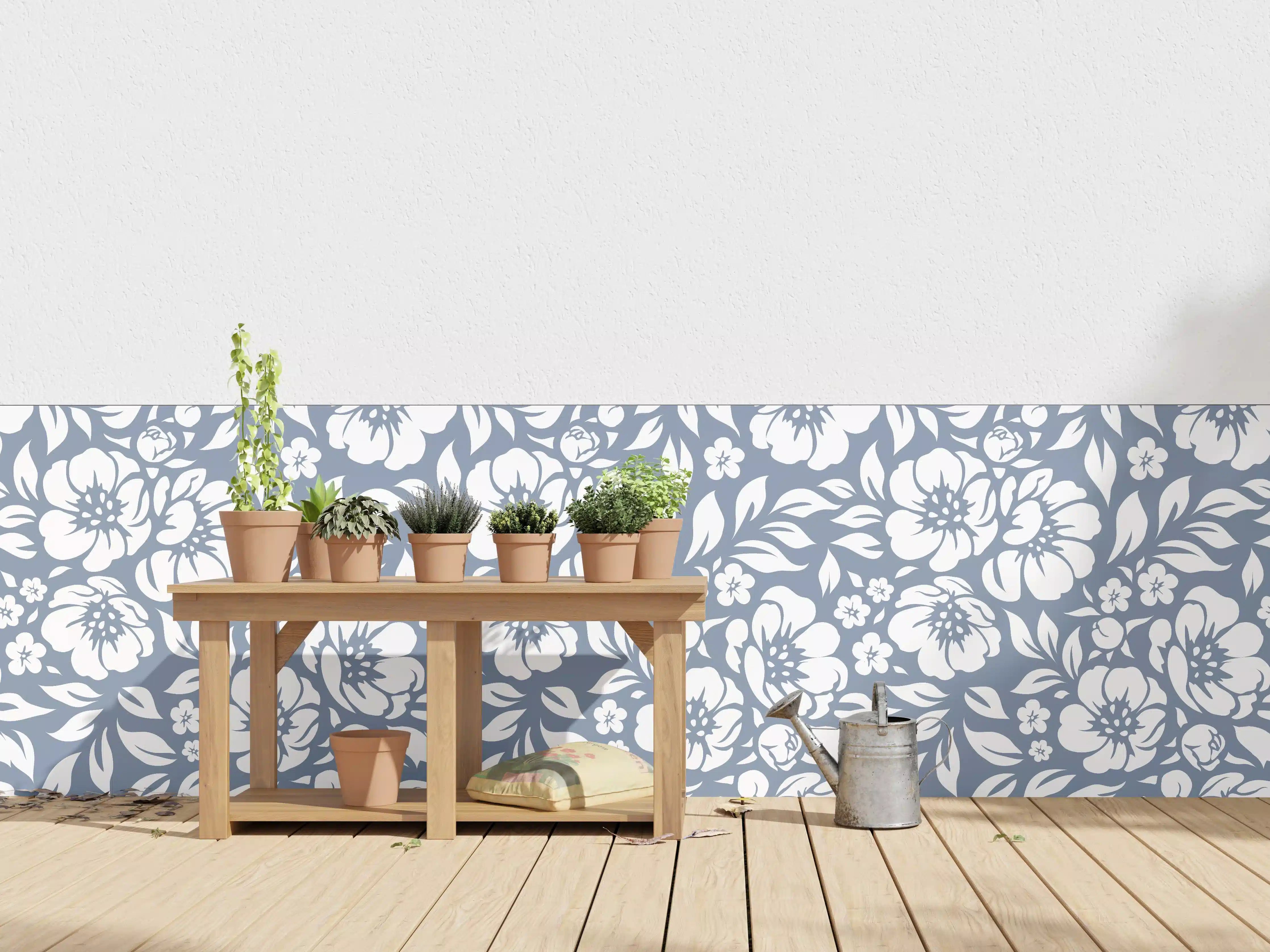 Wandverkleidung außen - Blumenmuster in Aqua