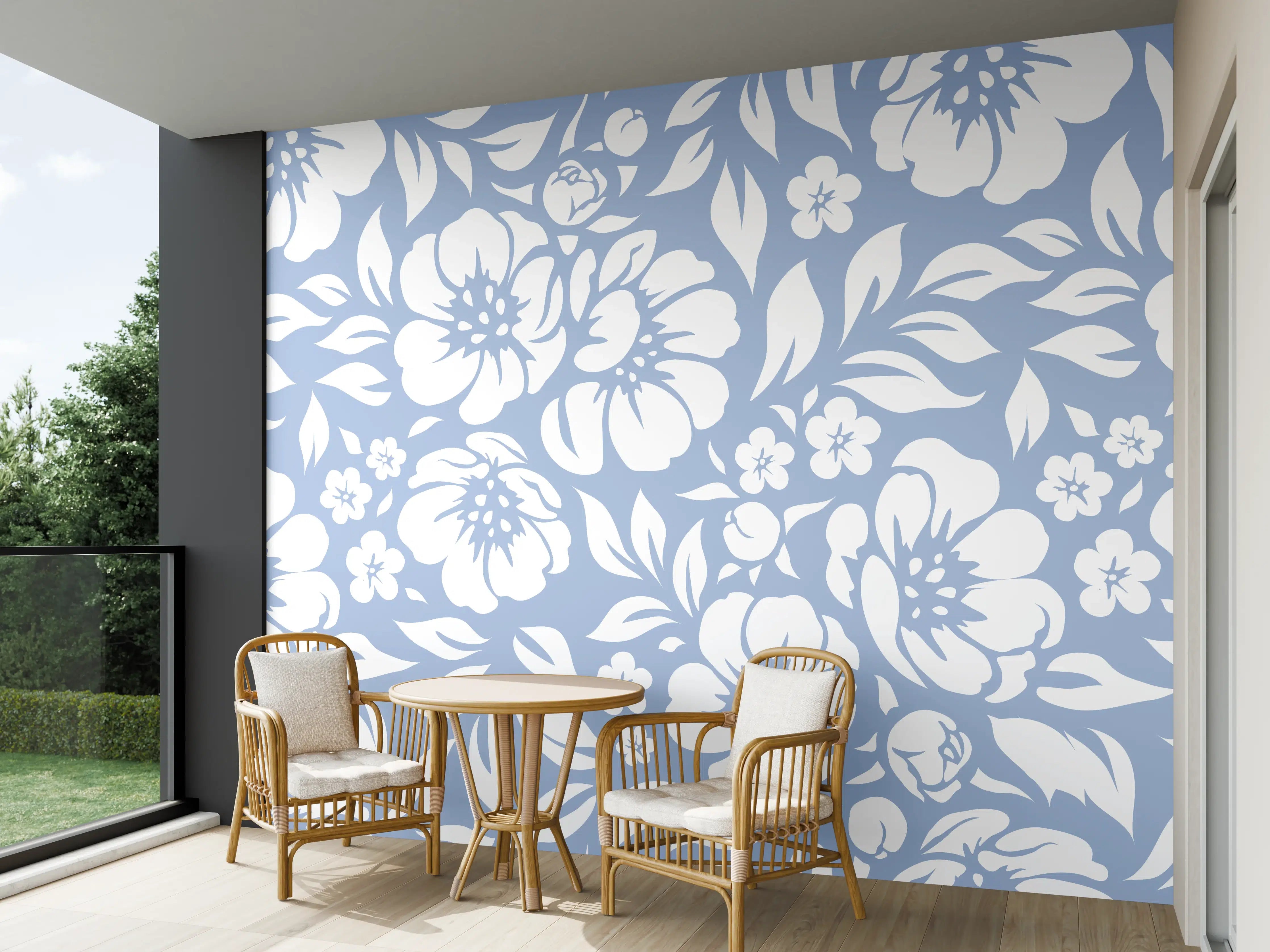 Wandverkleidung außen - Blumenmuster in Blau