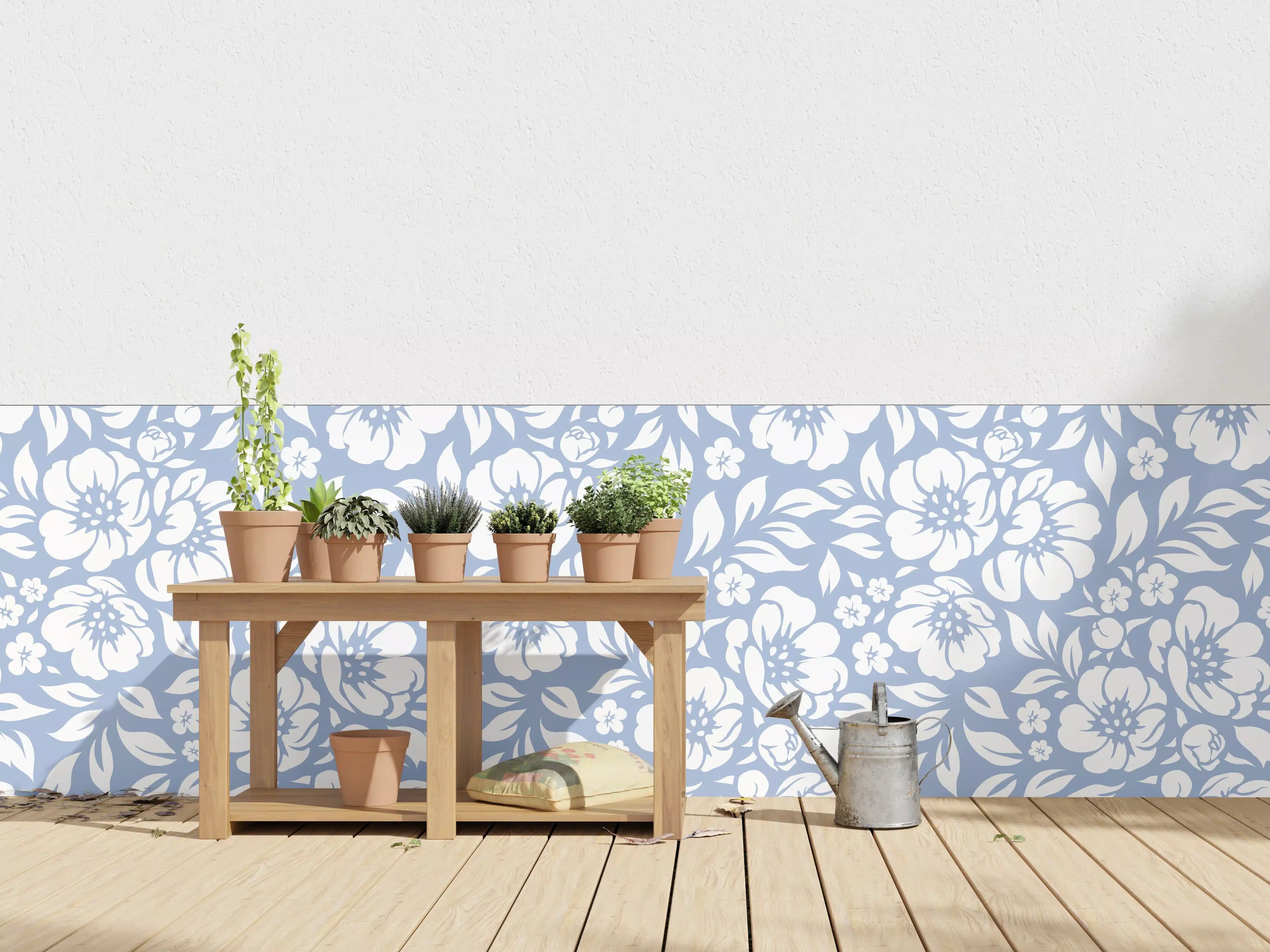 Wandverkleidung außen - Blumenmuster in Blau