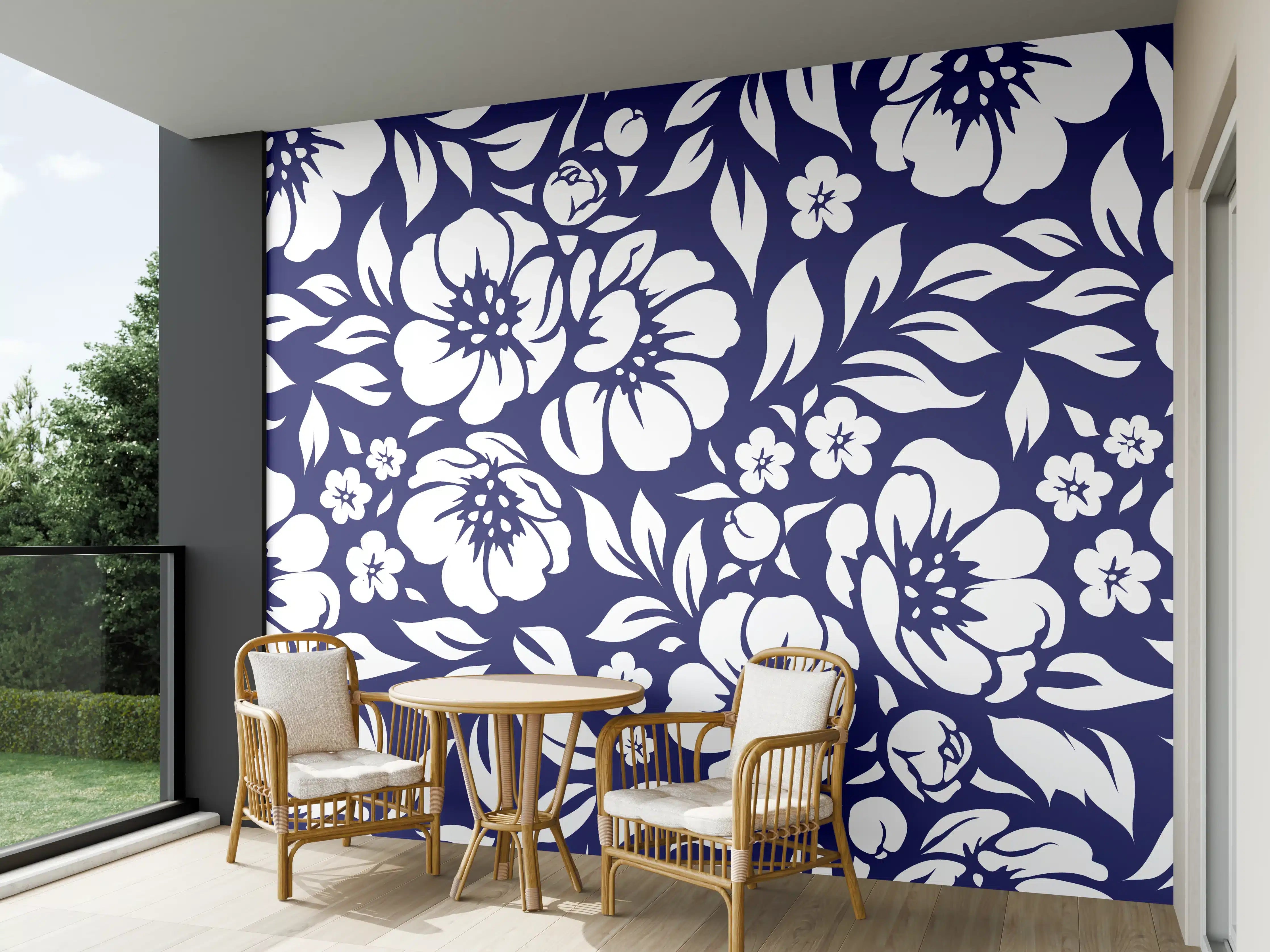 Wandverkleidung außen - Blumenmuster in Blau und Weiß