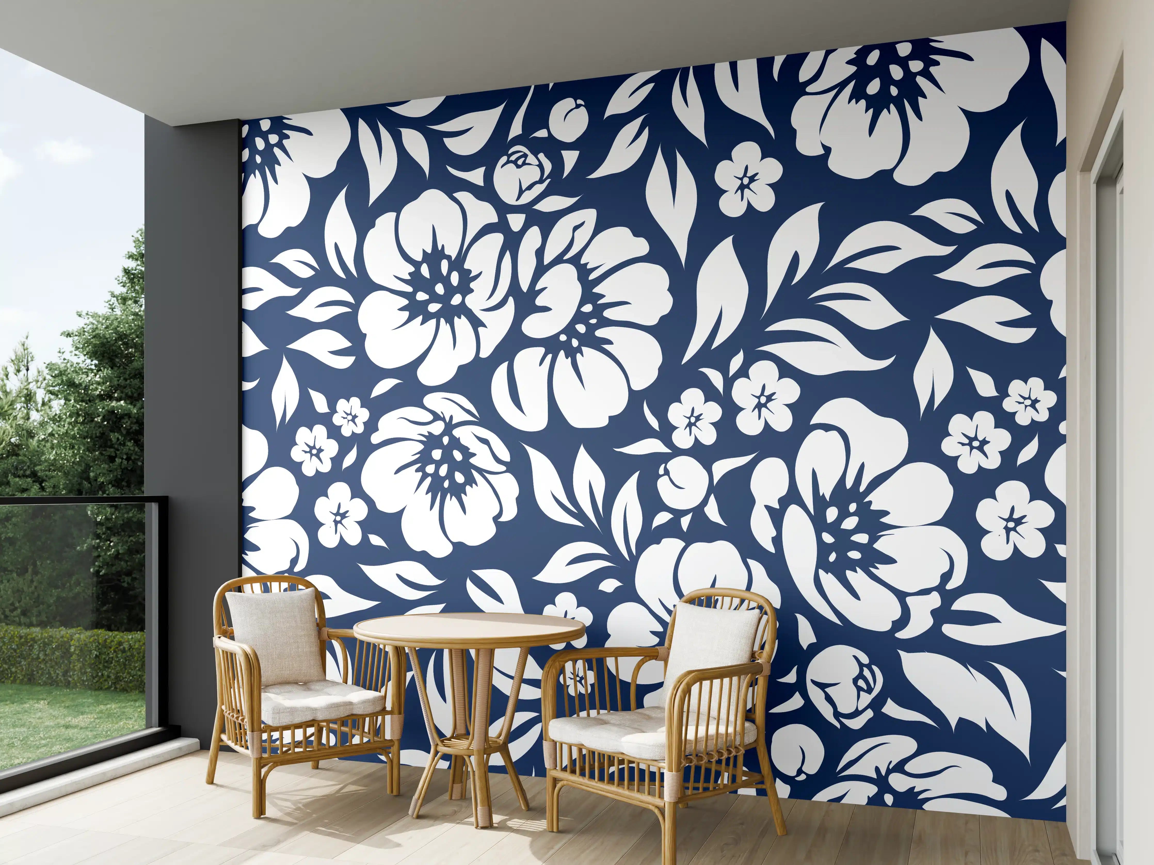Wandverkleidung außen - Blumenmuster in Dunkelblau