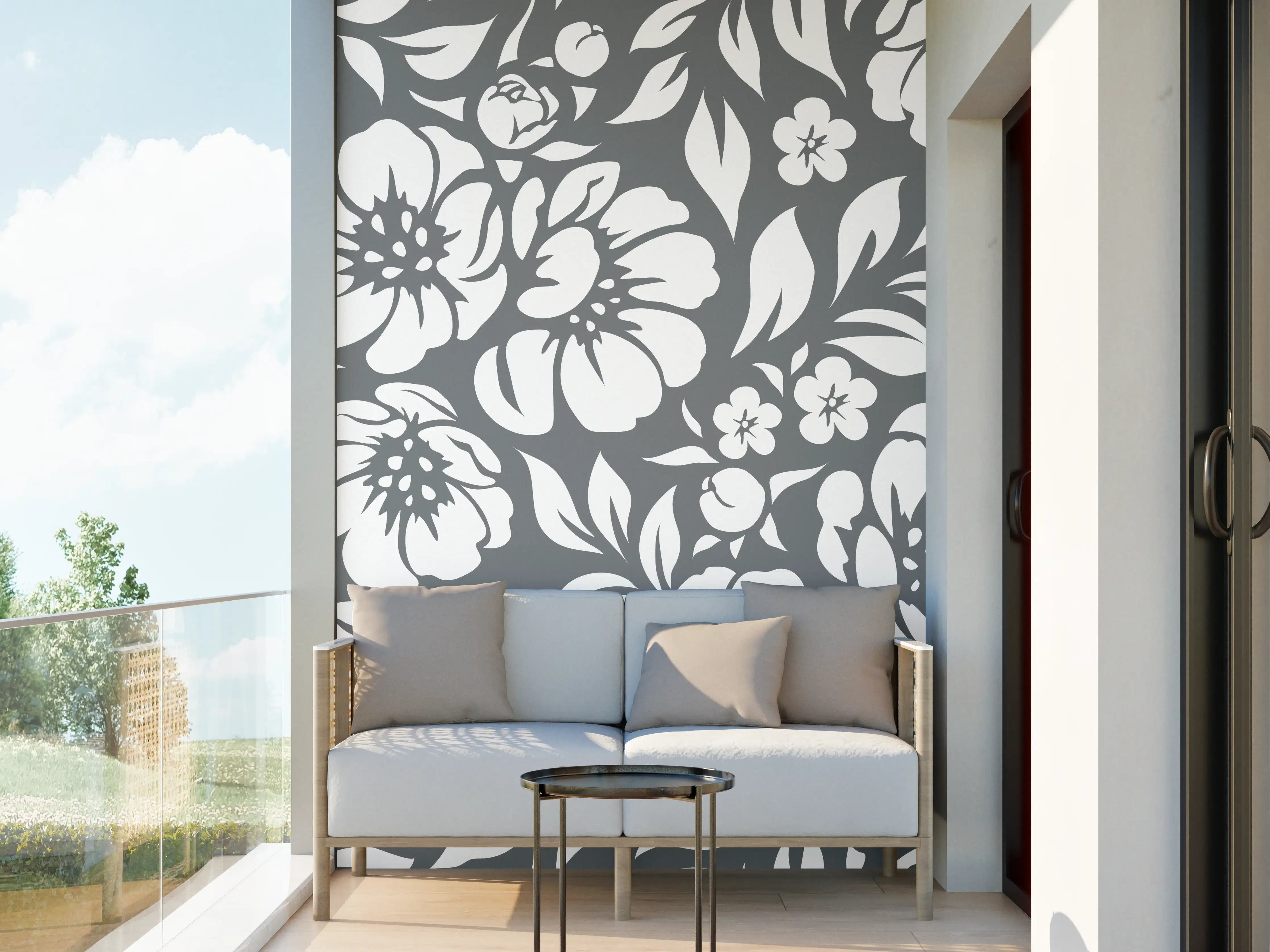 Wandverkleidung außen - Blumenmuster in Grau und Weiß