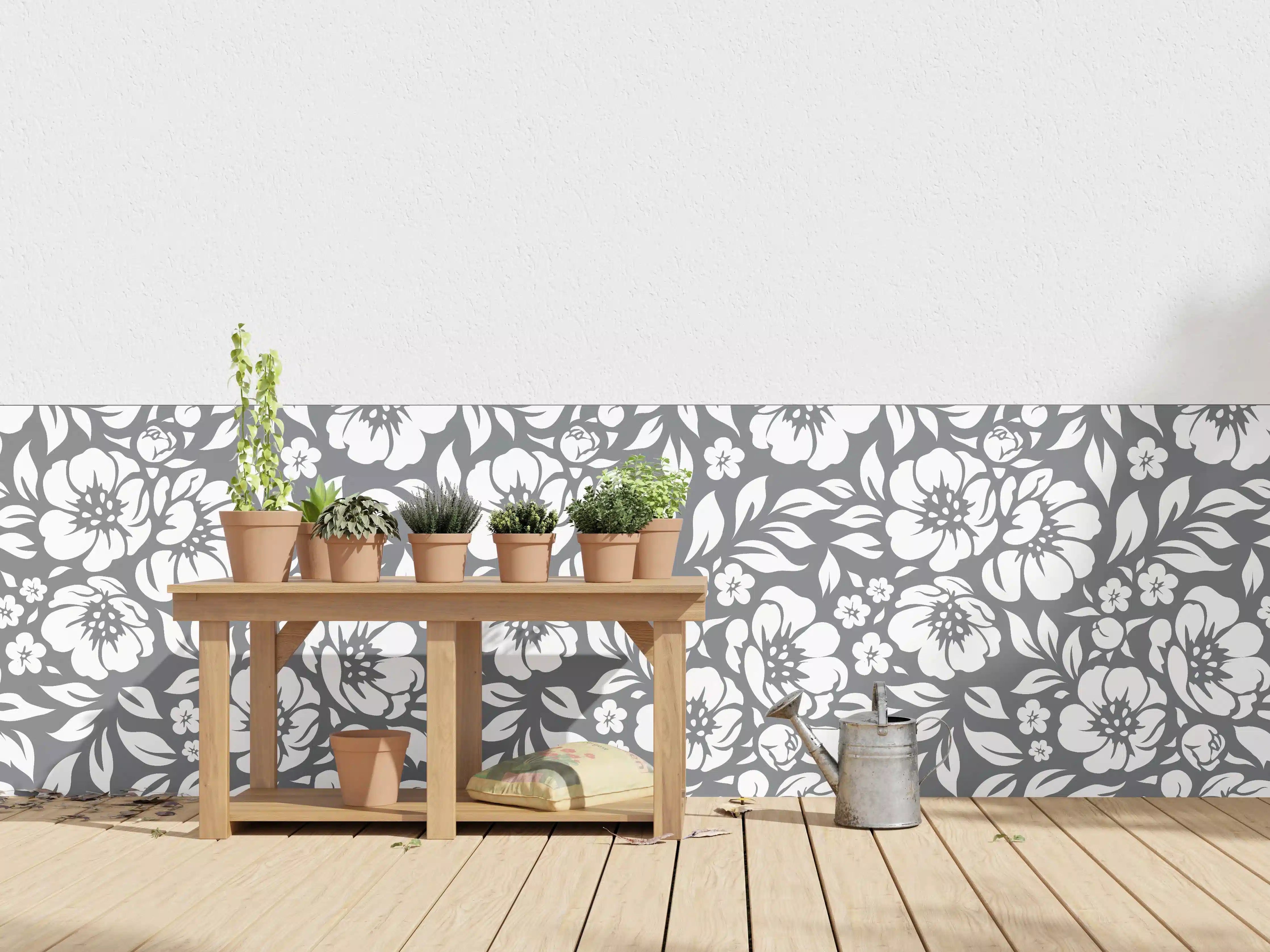 Wandverkleidung außen - Blumenmuster in Grau und Weiß