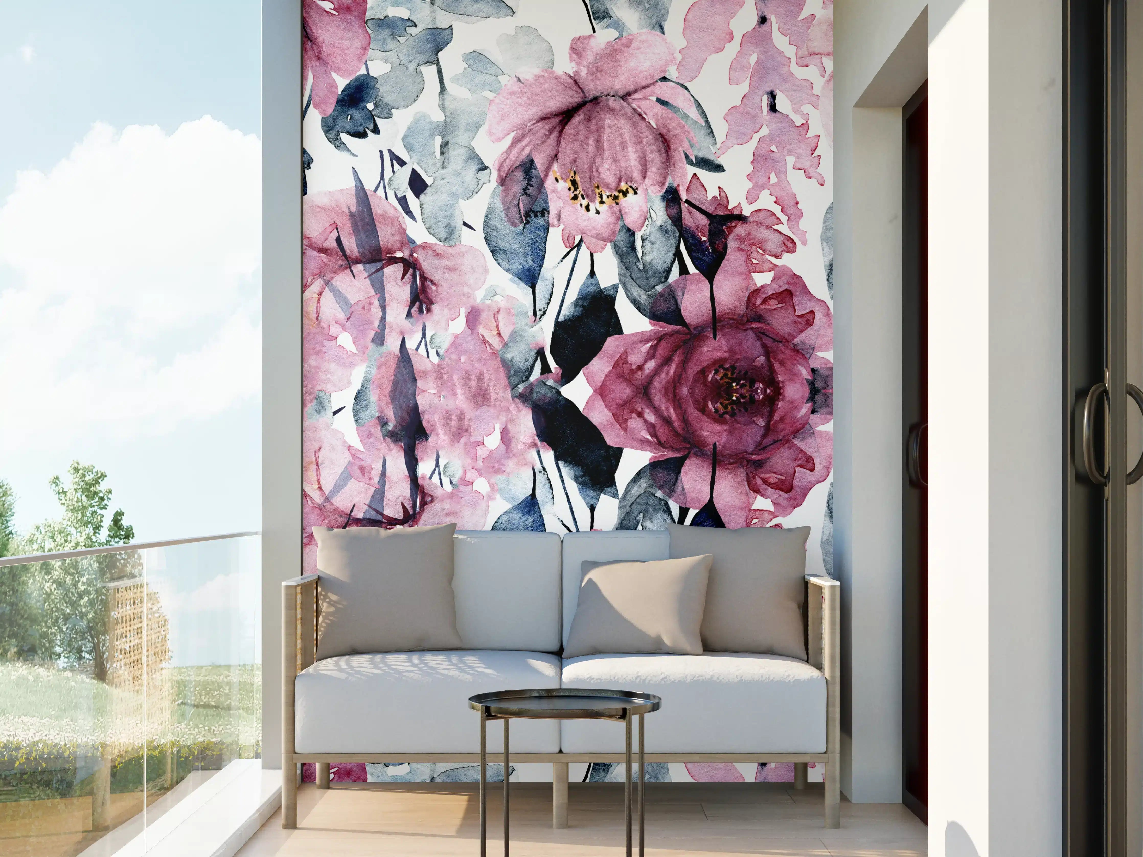 Wandverkleidung außen - Blumenmuster mit Rosa und Blau Akzenten