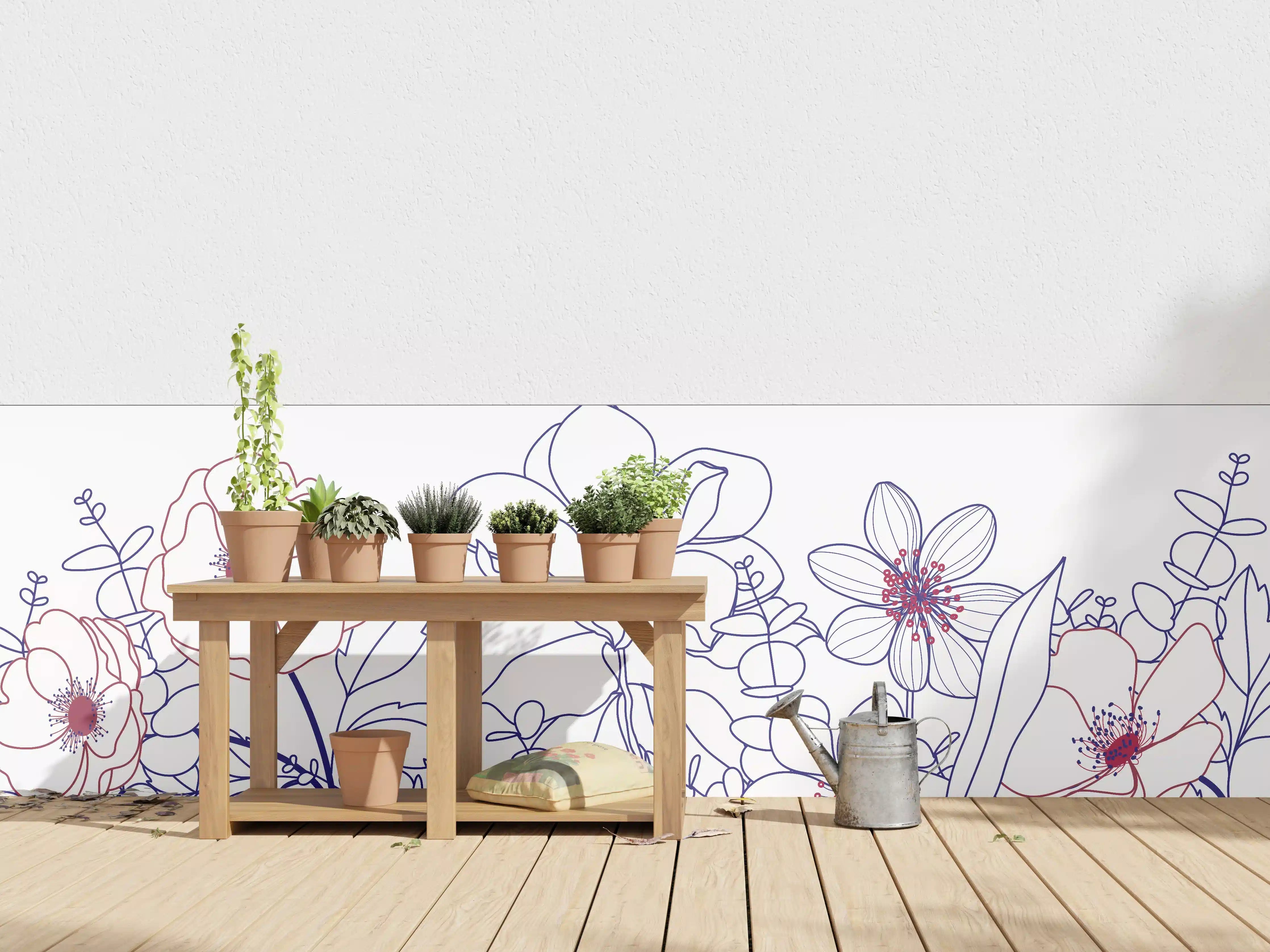 Wandverkleidung außen - Blumenstrauß Linienzeichnung Wanddekor