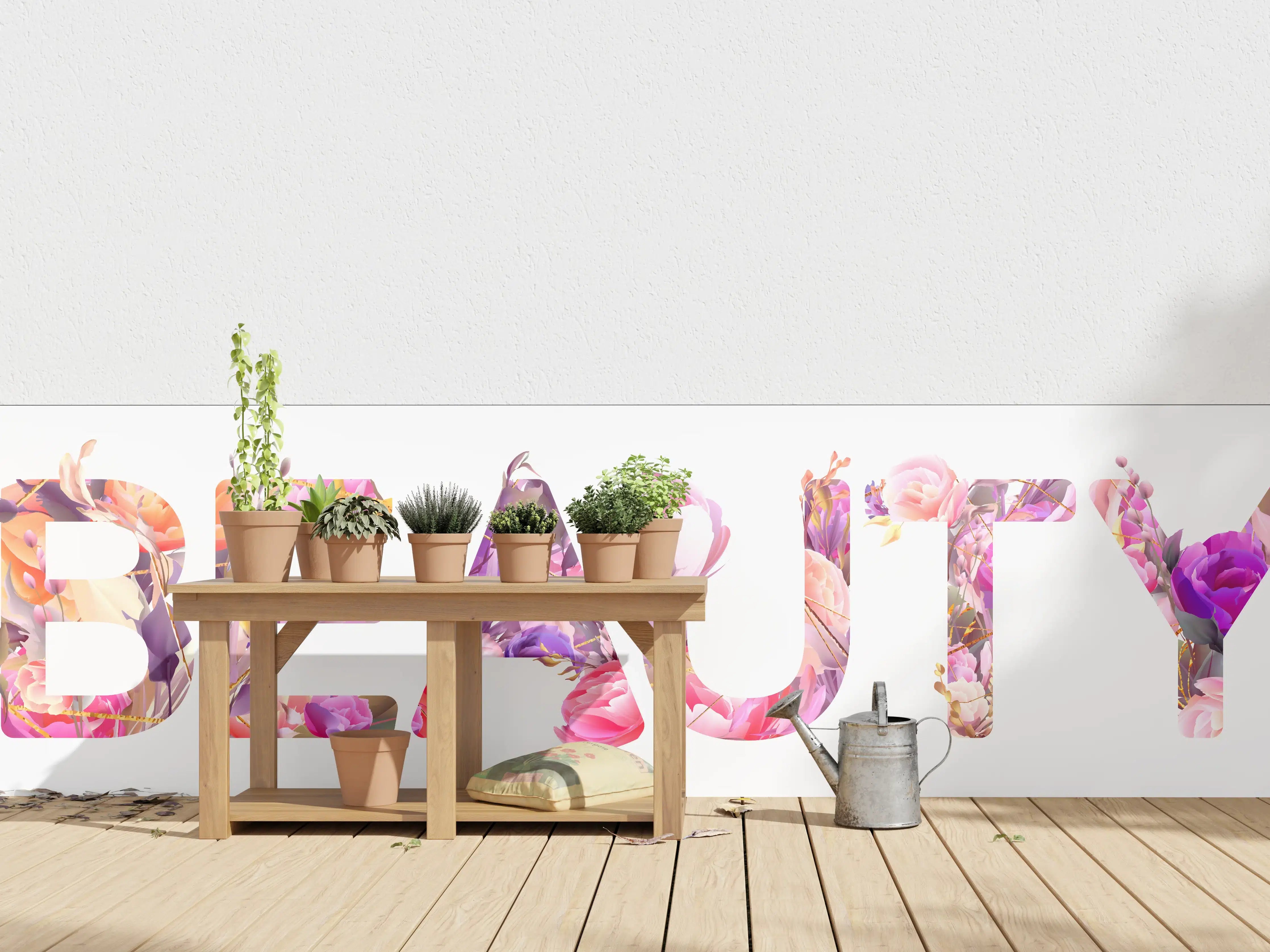 Wandverkleidung außen - Blumige Beauty-Schrift