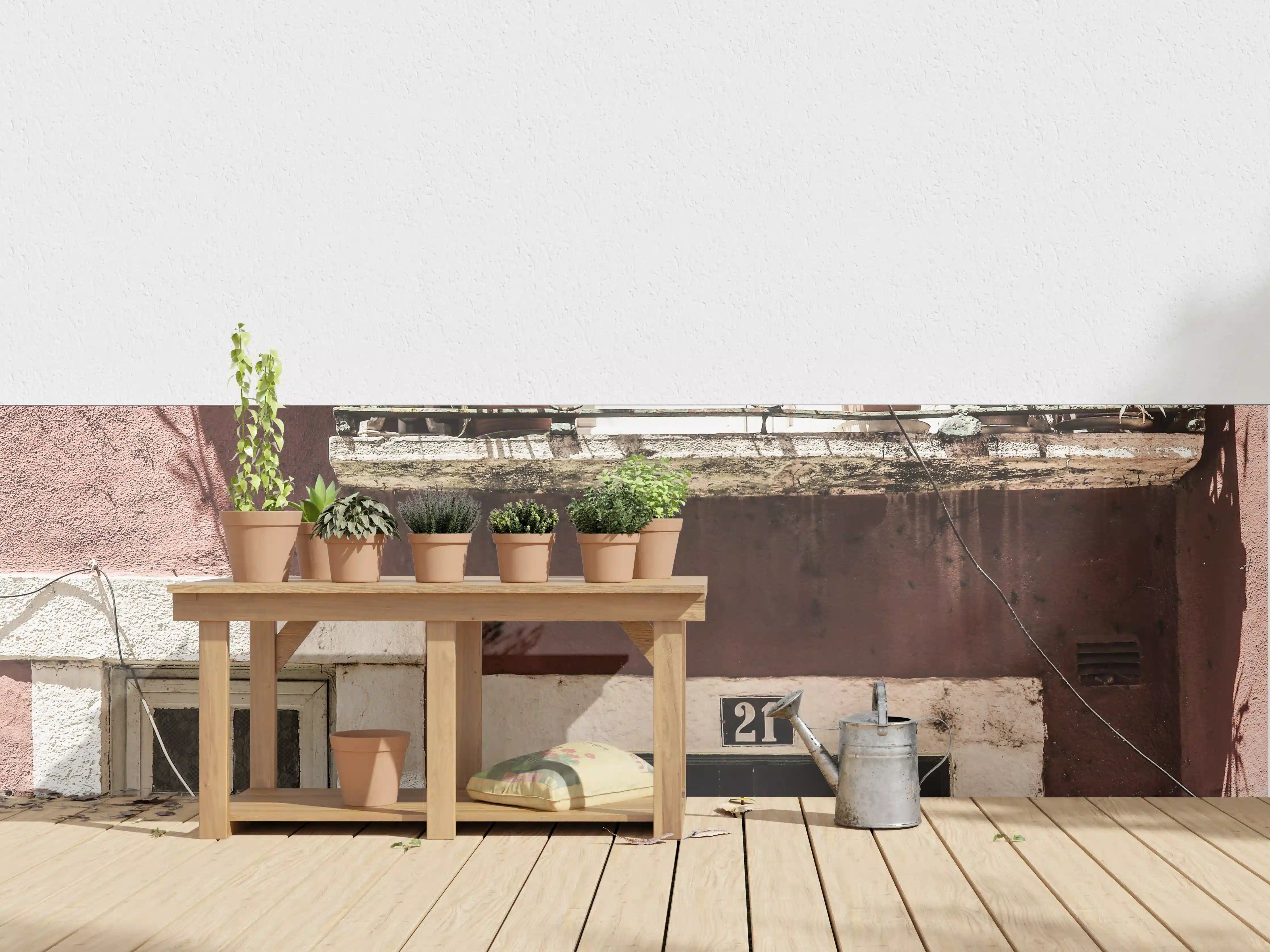 Wandverkleidung außen - Boho-Stil Balkonpflanzen Hausnr. 21