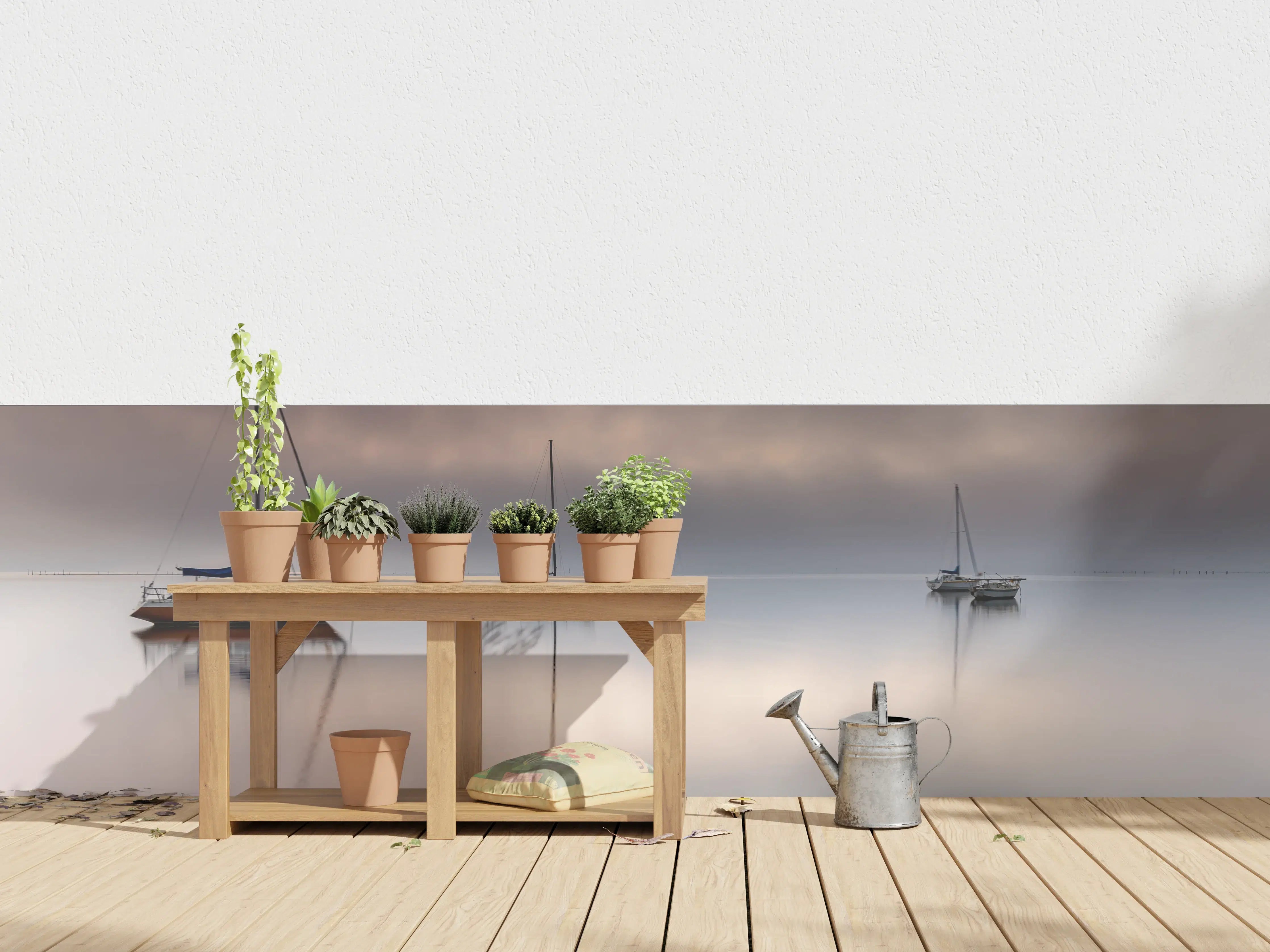 Wandverkleidung außen - Boote auf nebeligem Meer