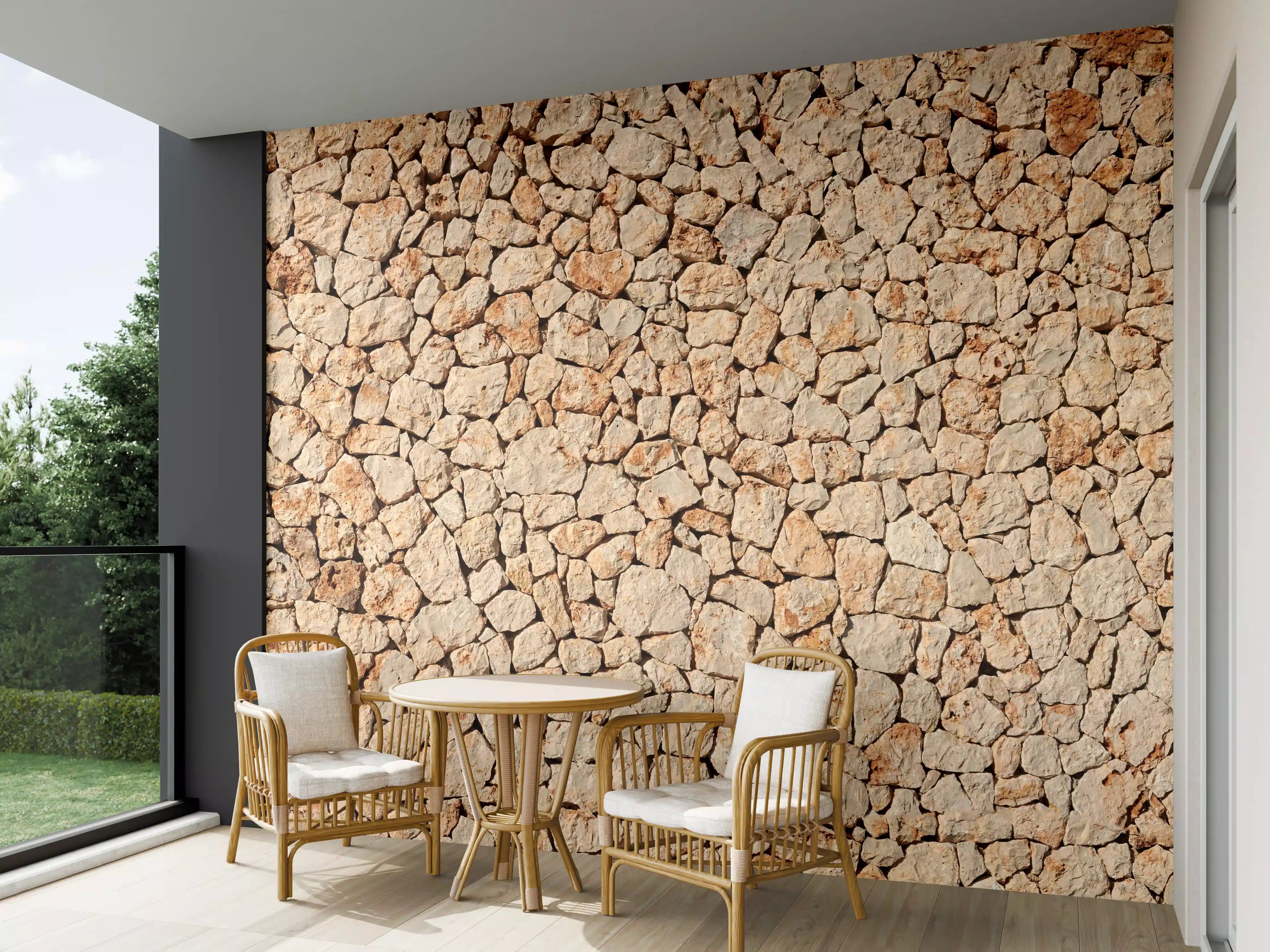 Wandverkleidung außen - Bräunliche Panorama-Textur Steinmauer