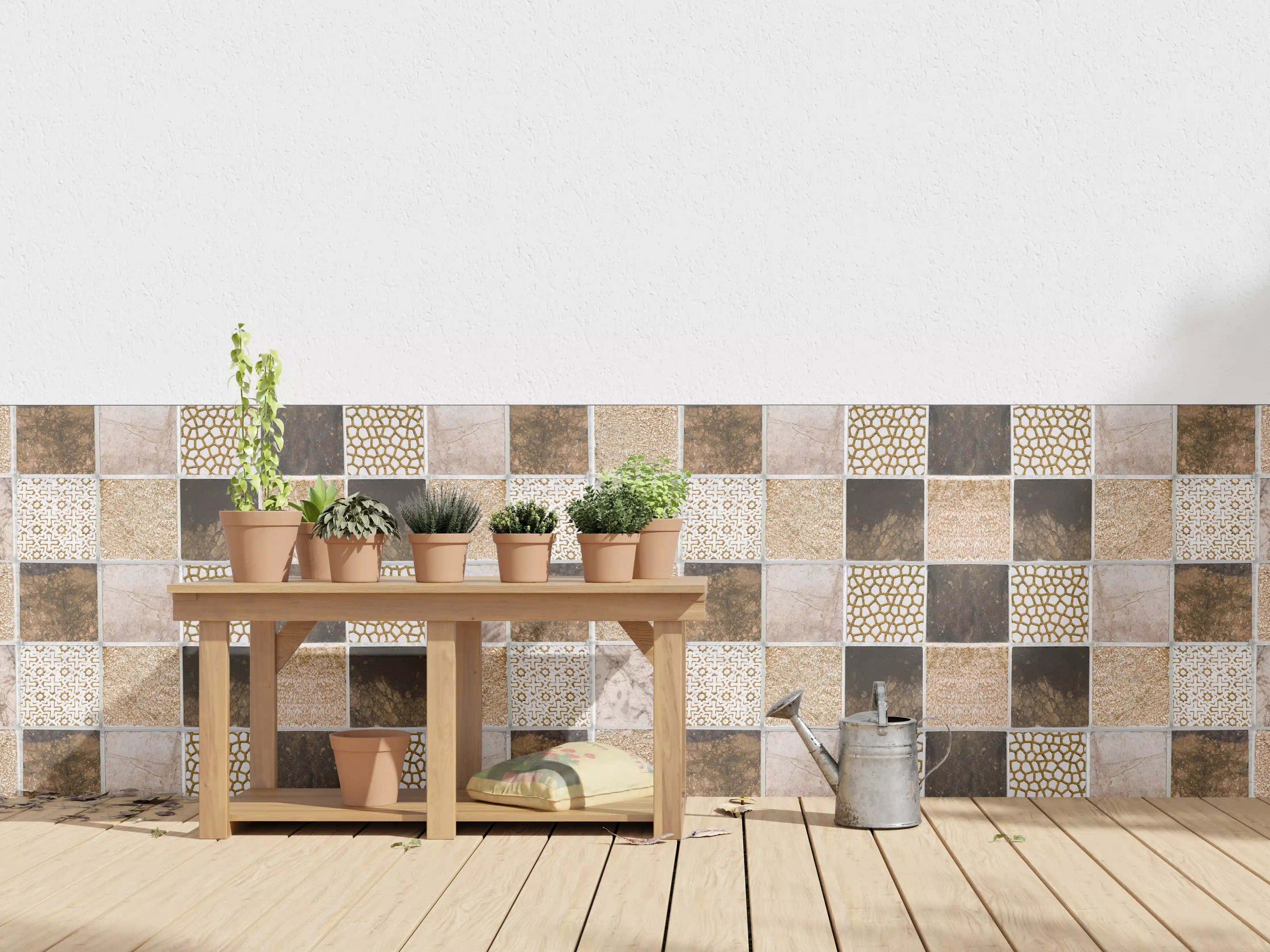 Wandverkleidung außen - Bräunliche quadratische Mosaiktextur