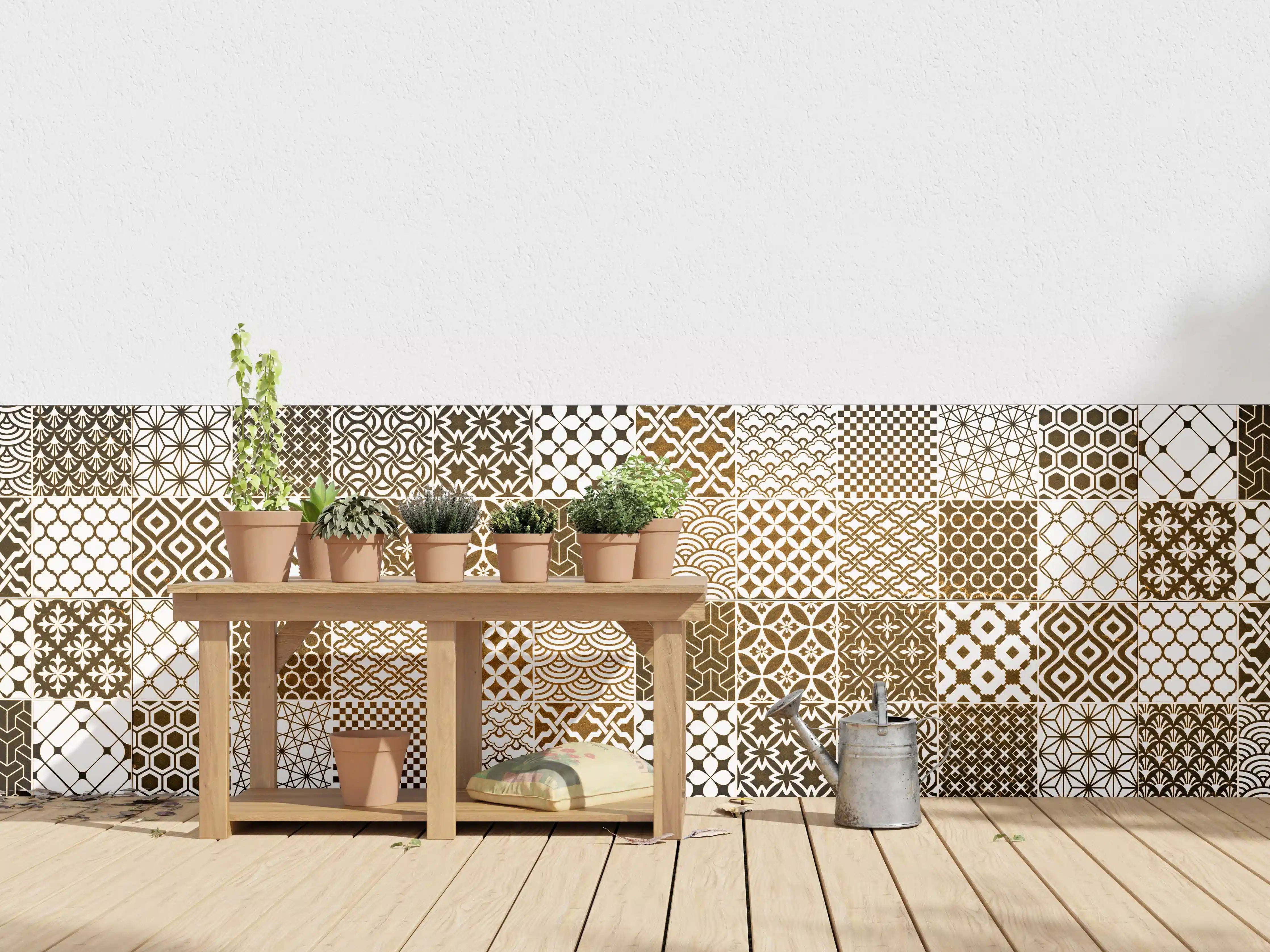 Wandverkleidung außen - Braun-Beige geometrisch Mosaik