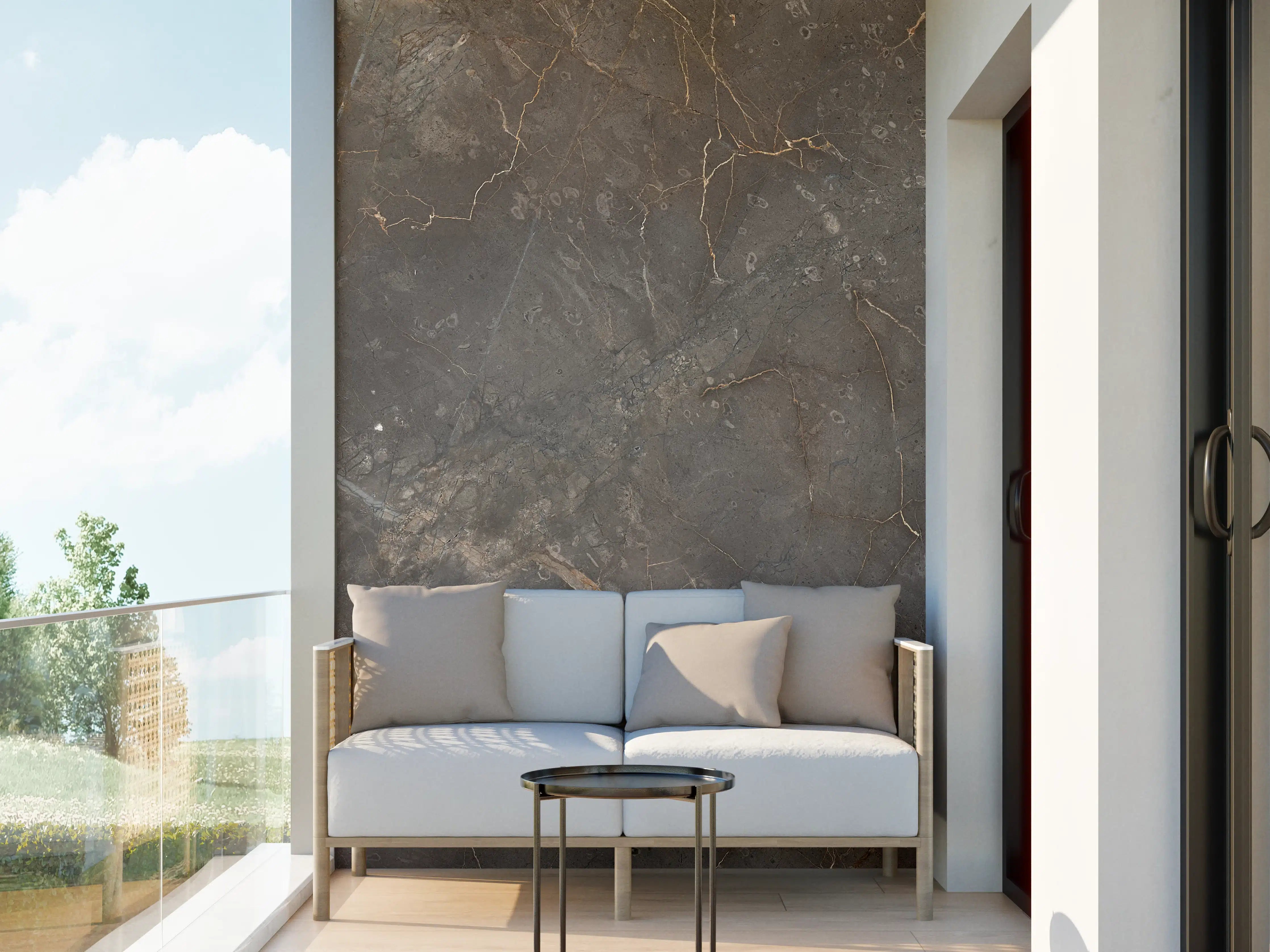 Wandverkleidung außen - Braun-Grauer Marmor mit Adern