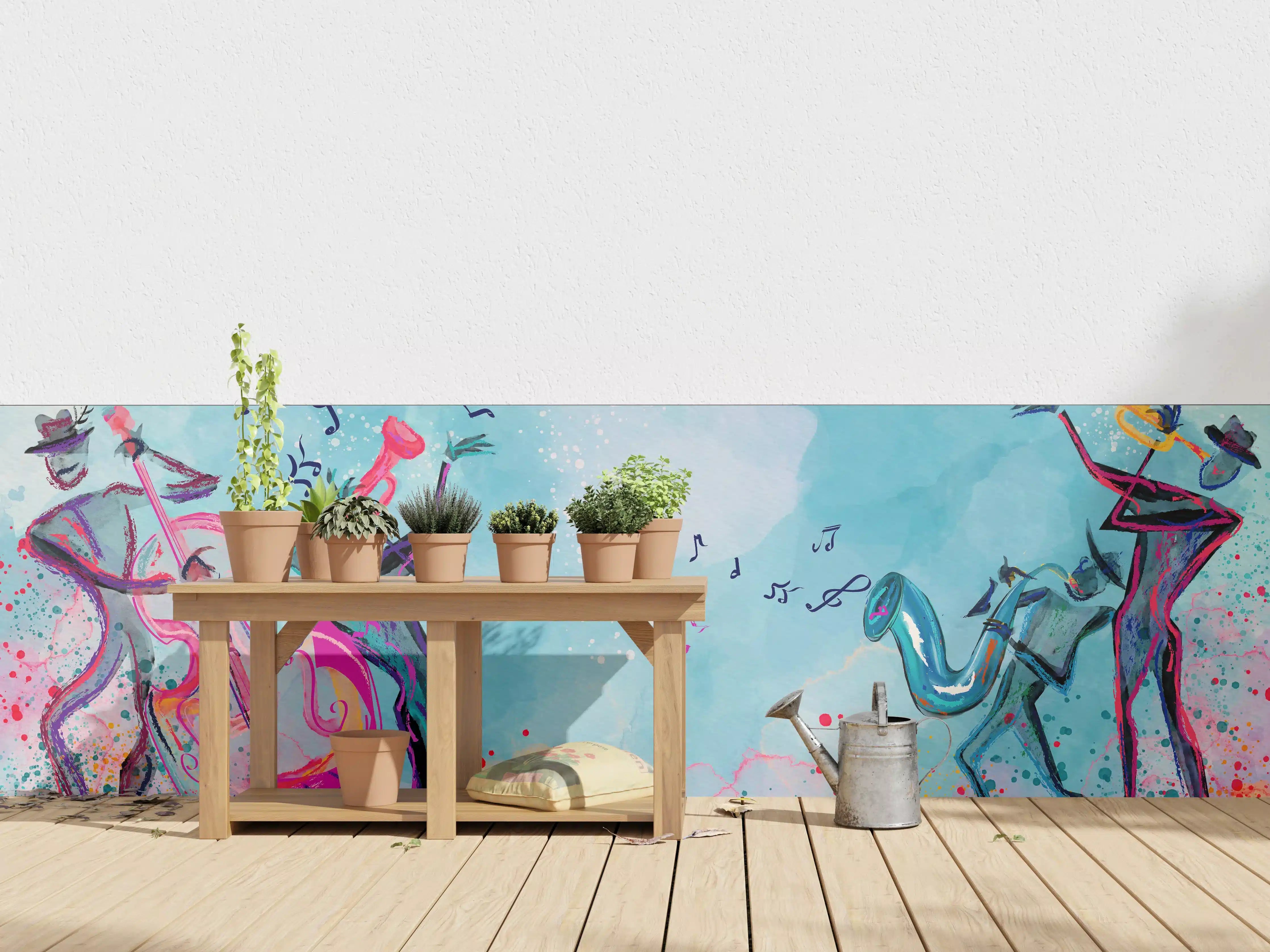 Wandverkleidung außen - Bunte Aquarell Musikszene