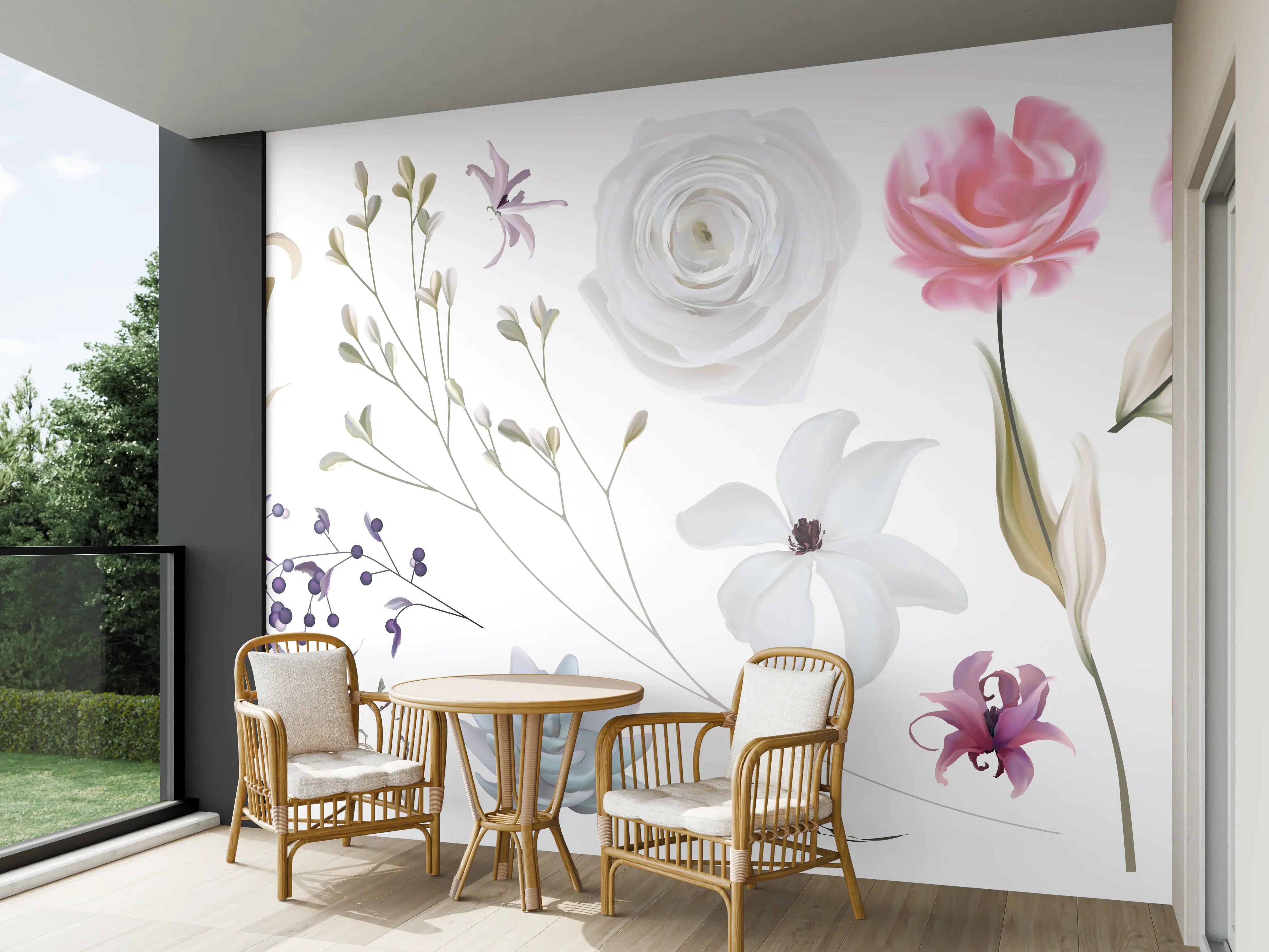 Wandverkleidung außen - Bunte Blumenillustrationen Set