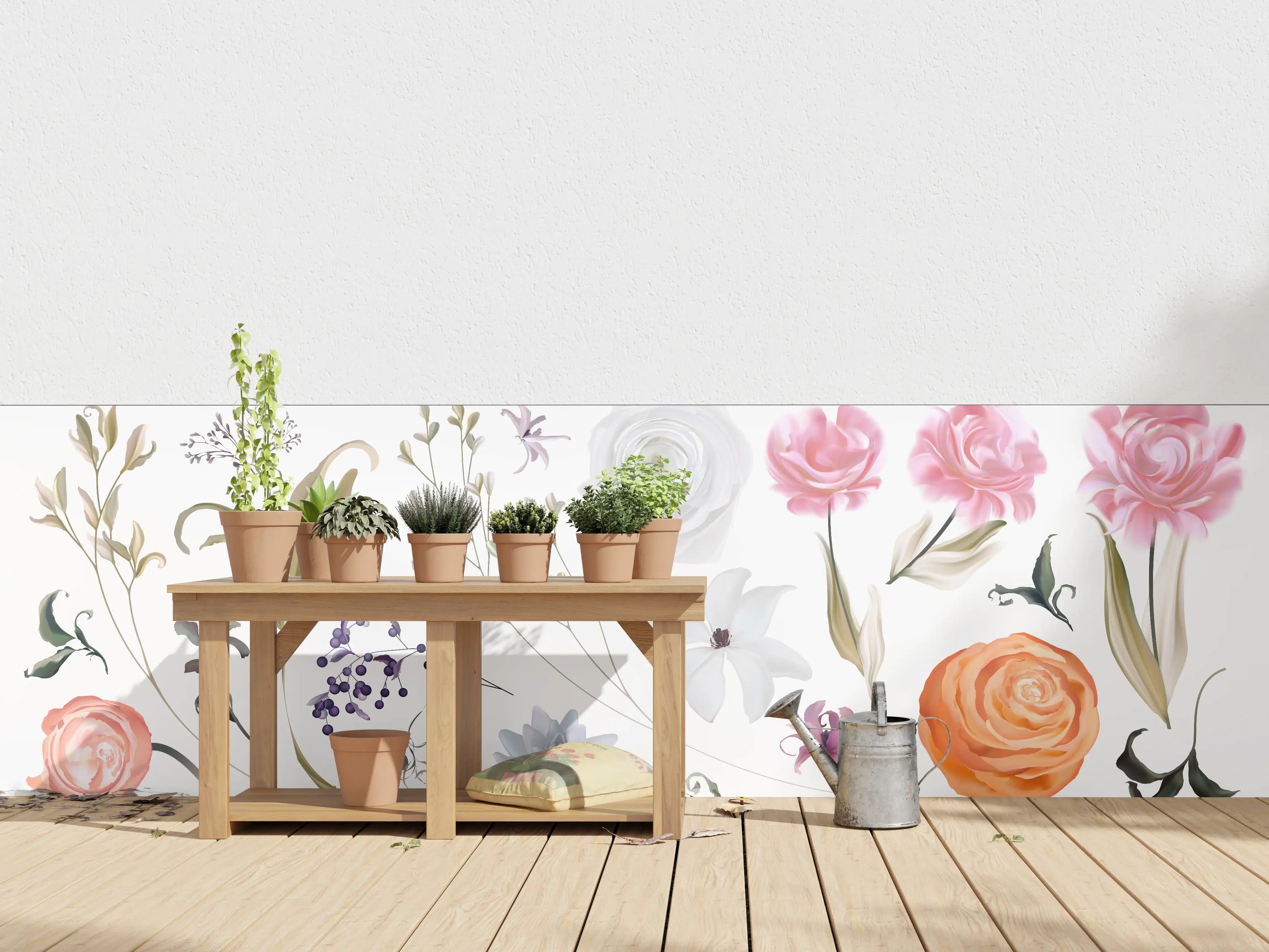 Wandverkleidung außen - Bunte Blumenillustrationen Set
