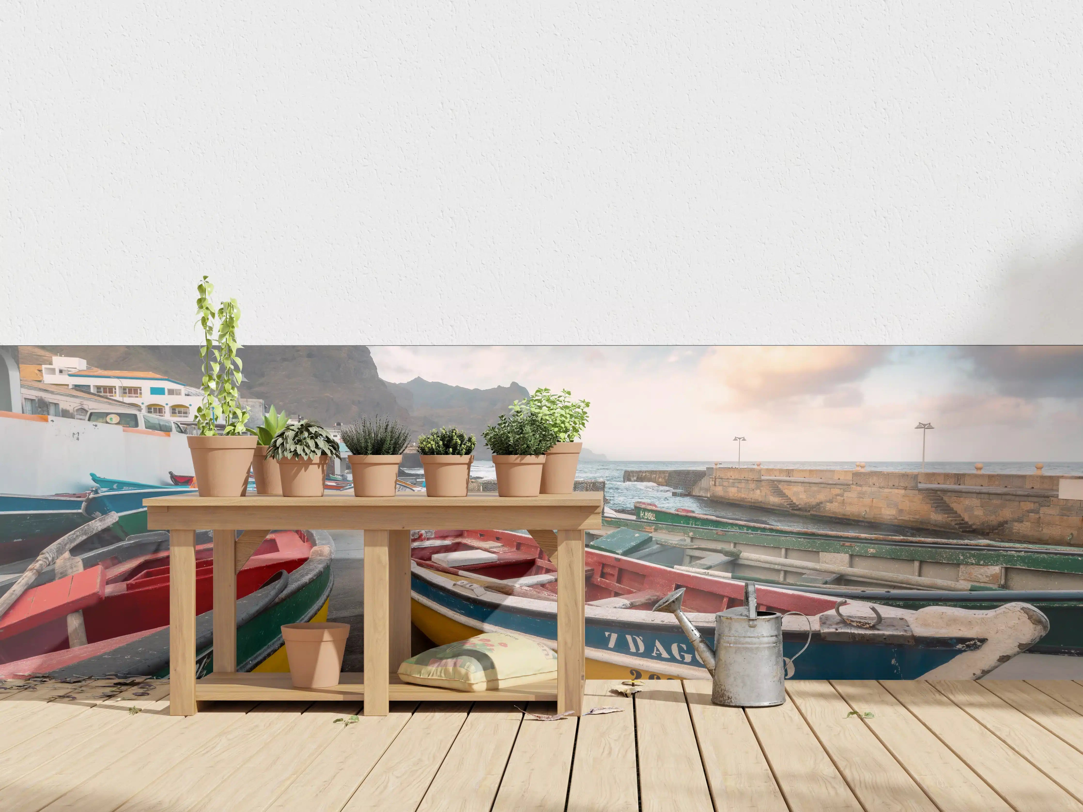 Wandverkleidung außen - Bunte Boote am Strand