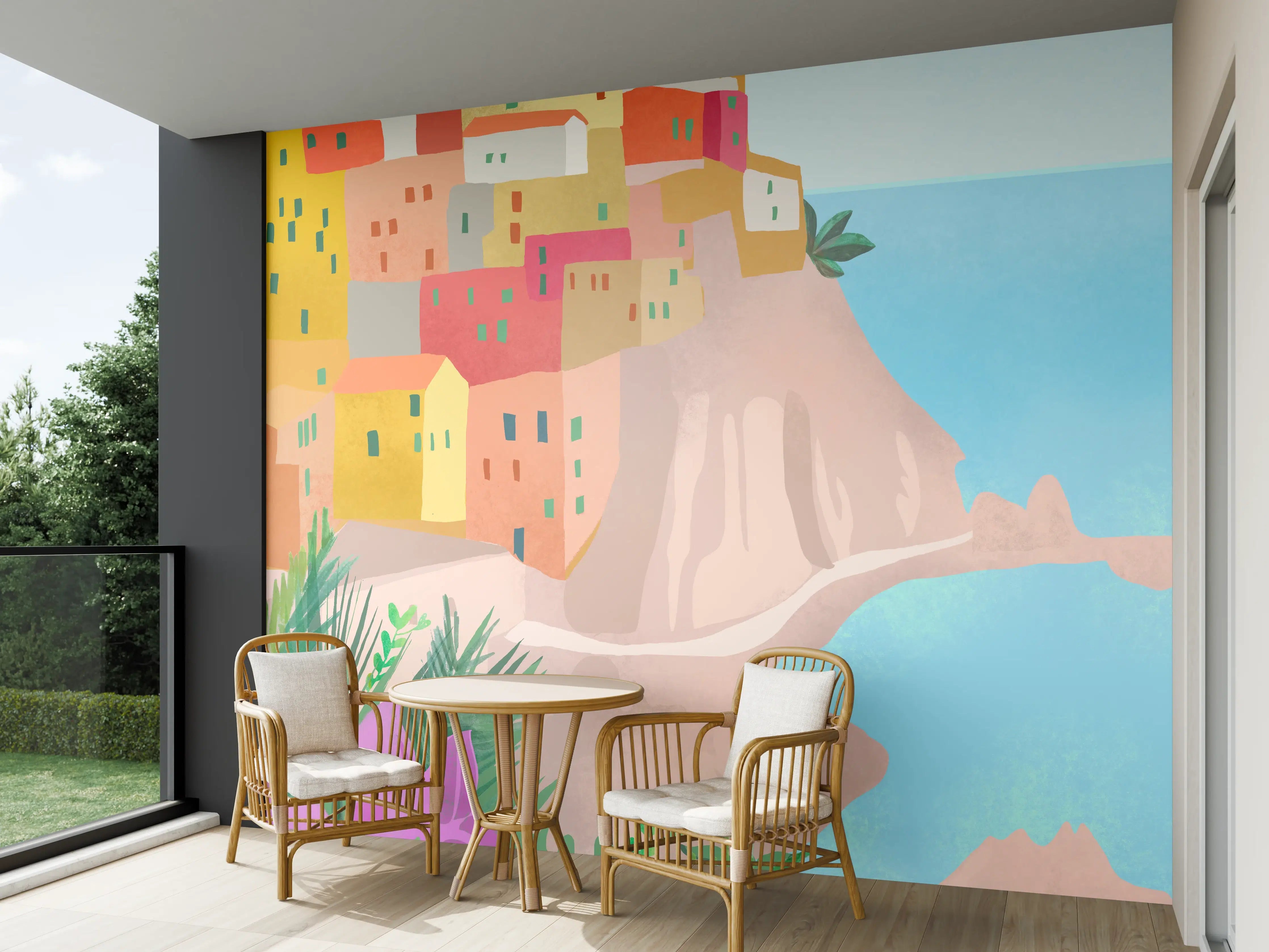 Wandverkleidung außen - Bunte Cinque Terre Illustration