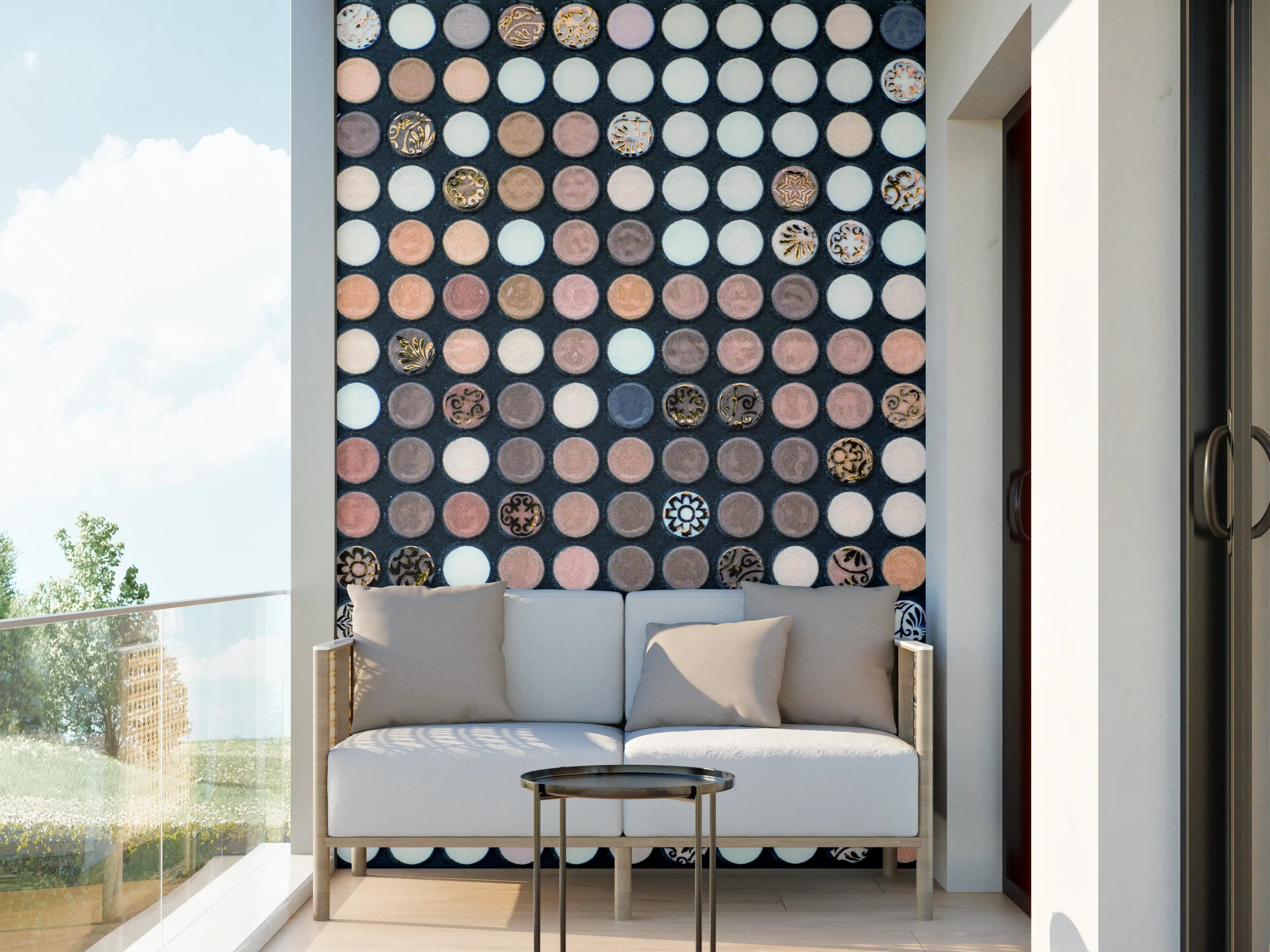 Wandverkleidung außen - Bunte Dot-Musterwand mit metallic Akzenten