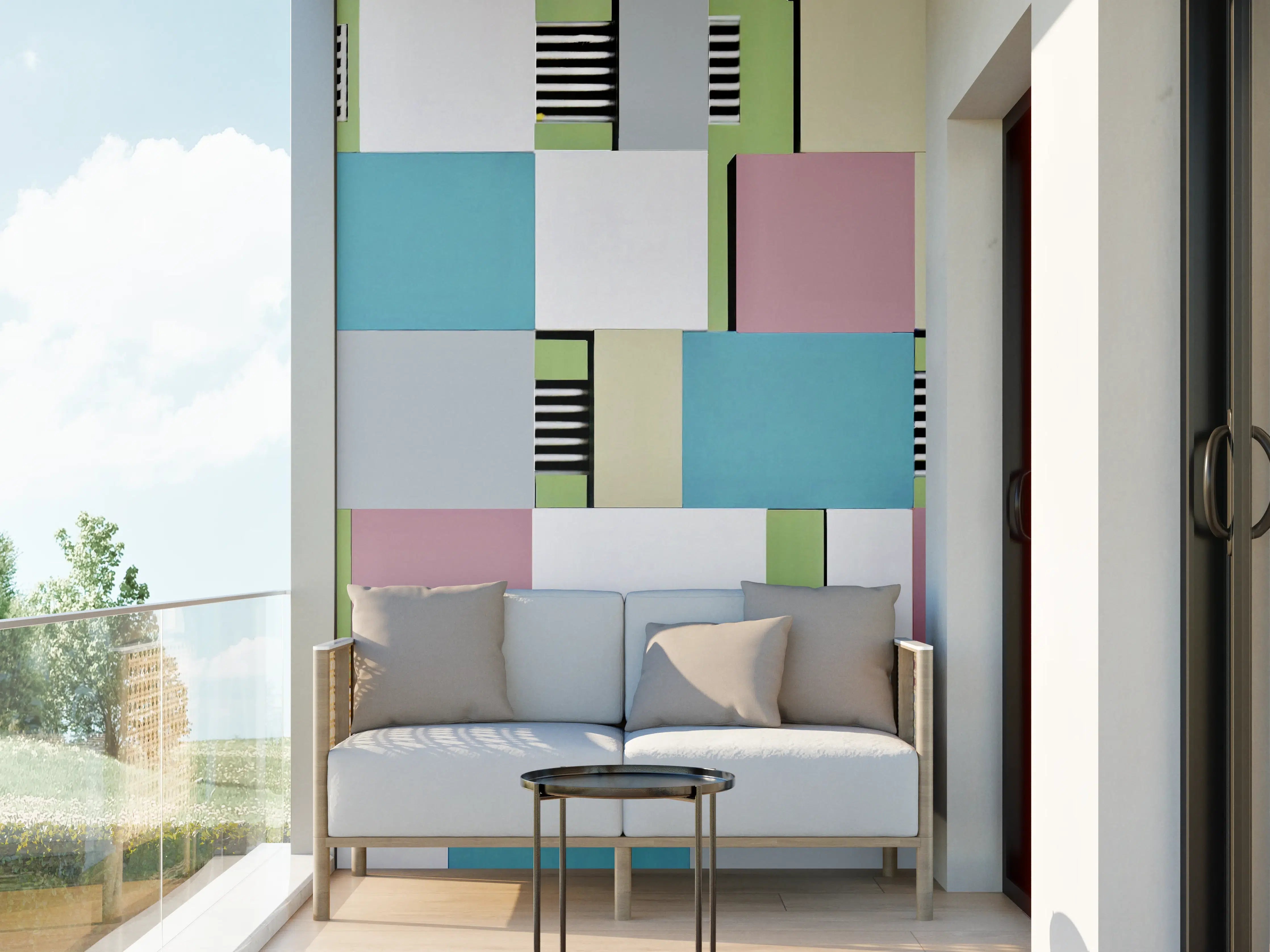Wandverkleidung außen - Bunte Geometrische Fassadenkunst