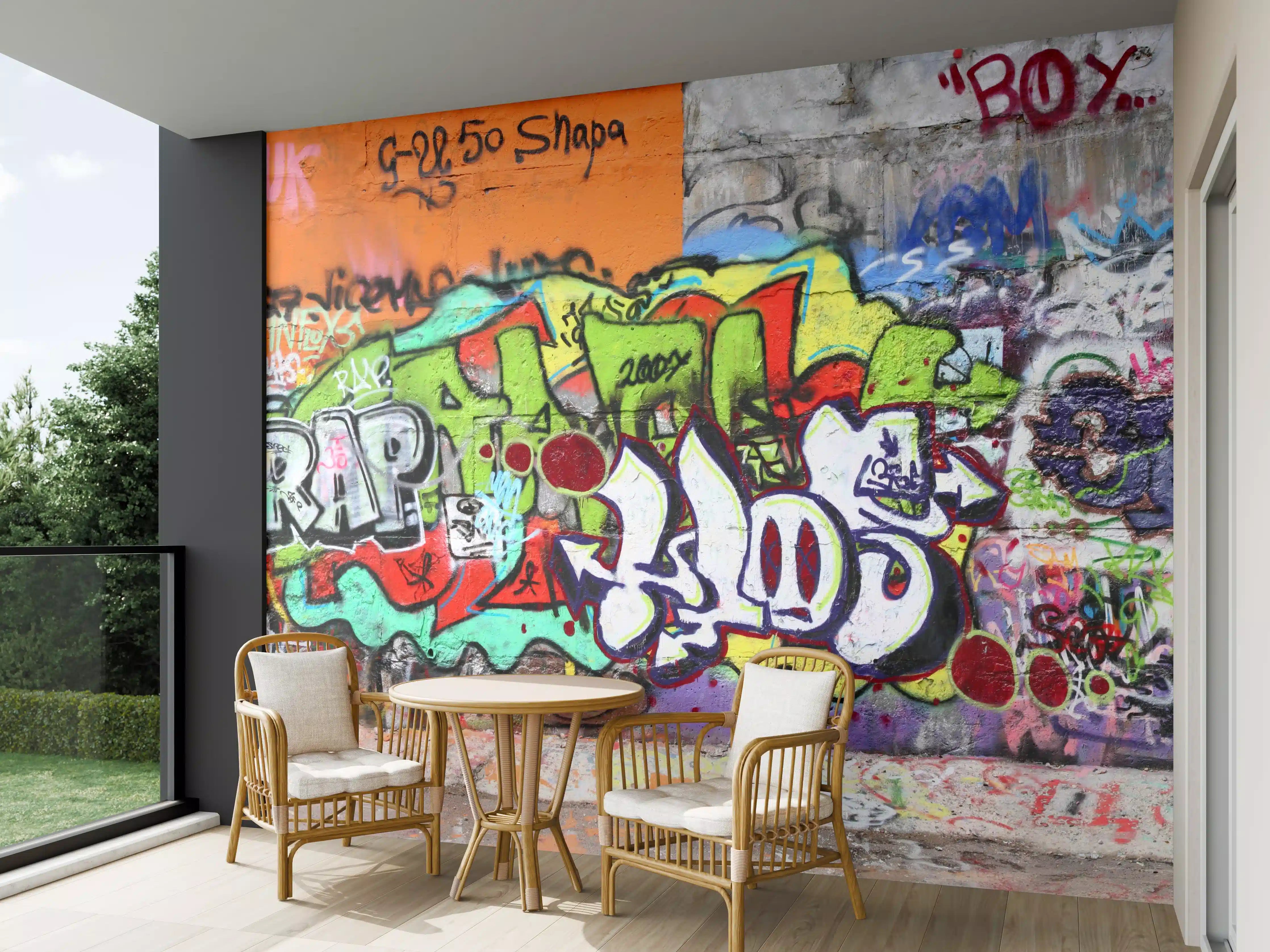 Wandverkleidung außen - Bunte Graffiti-Kunst Wand