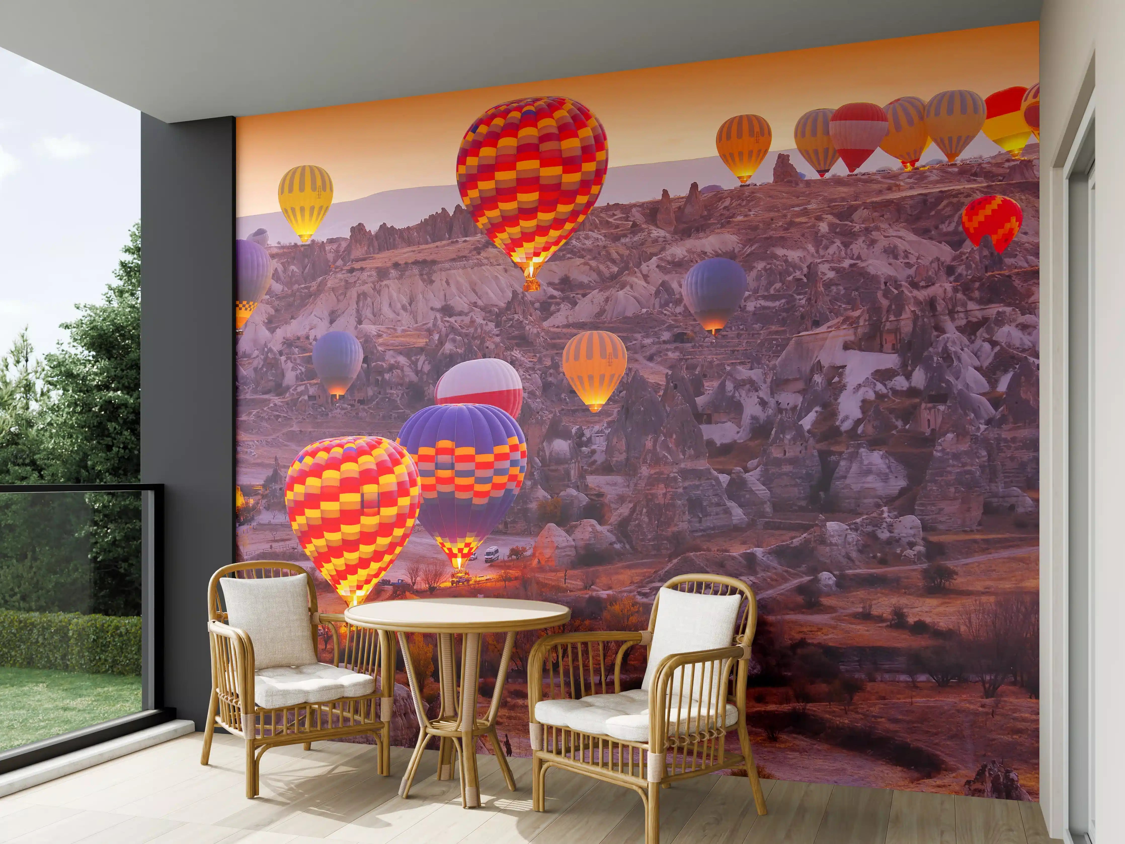 Wandverkleidung außen - Bunte Heißluftballons bei Sonnenaufgang