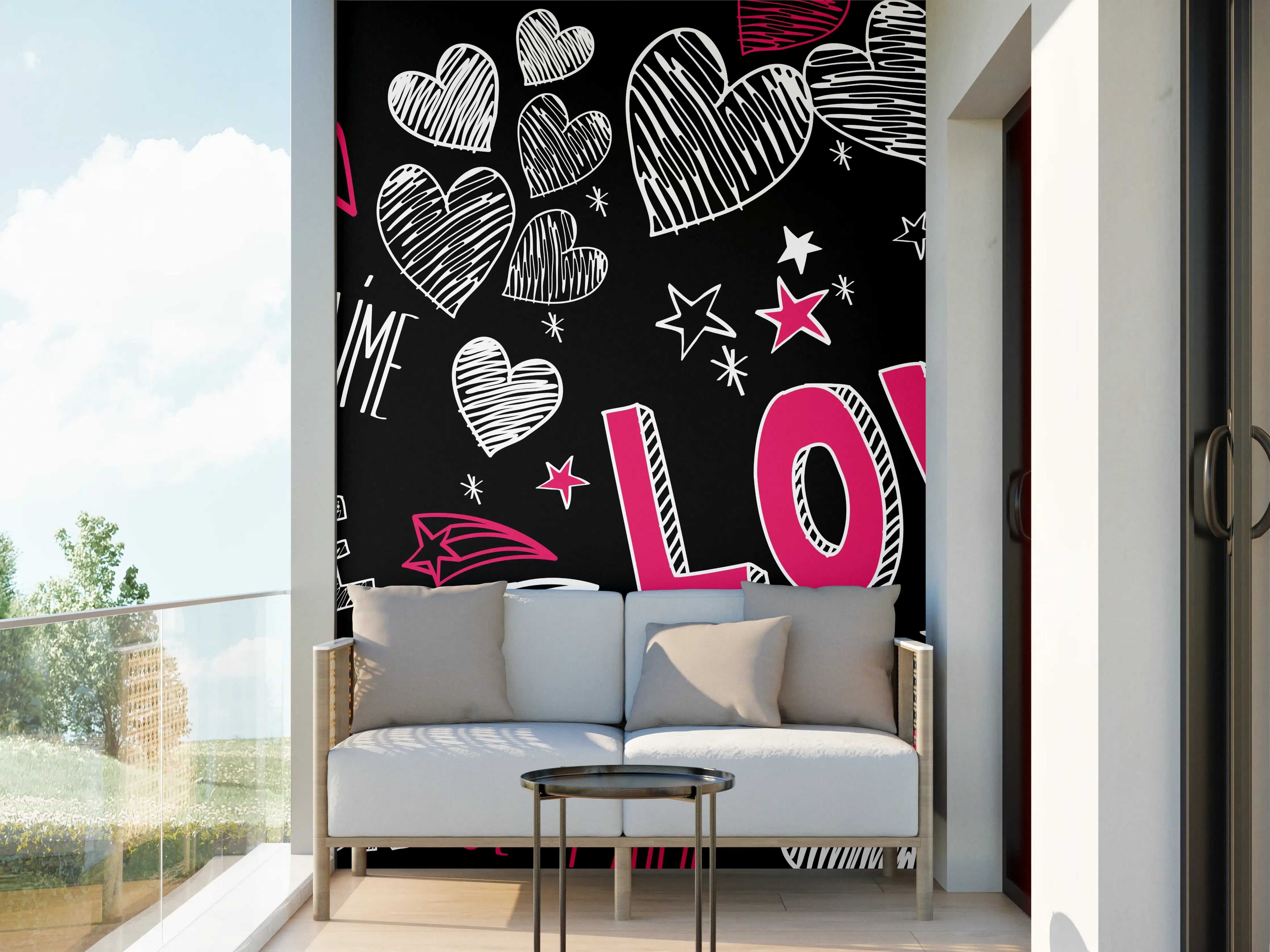 Wandverkleidung außen - Bunte Liebe Herzen Schrift Banner