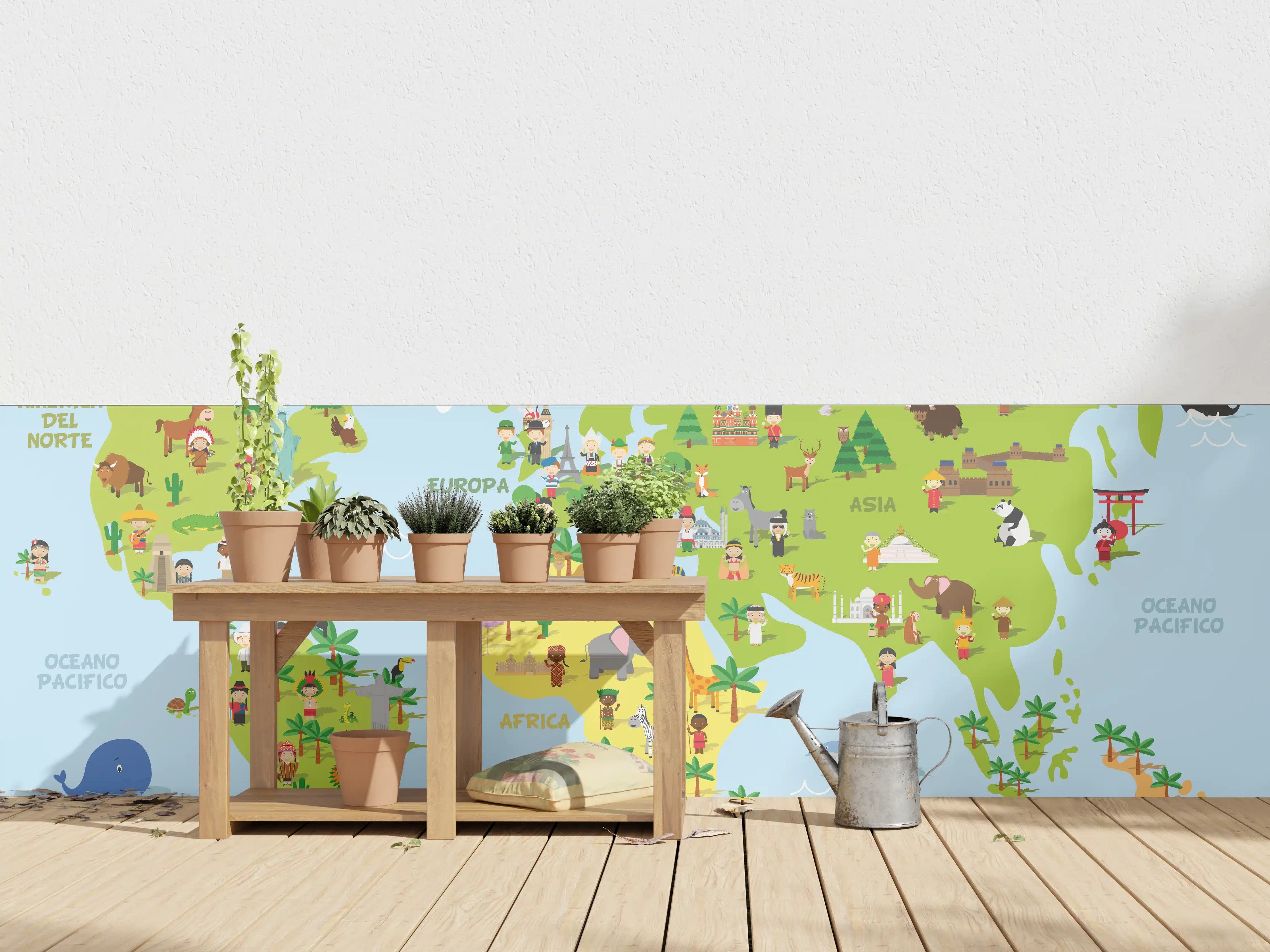 Wandverkleidung außen - Bunte Weltkarte Illustration