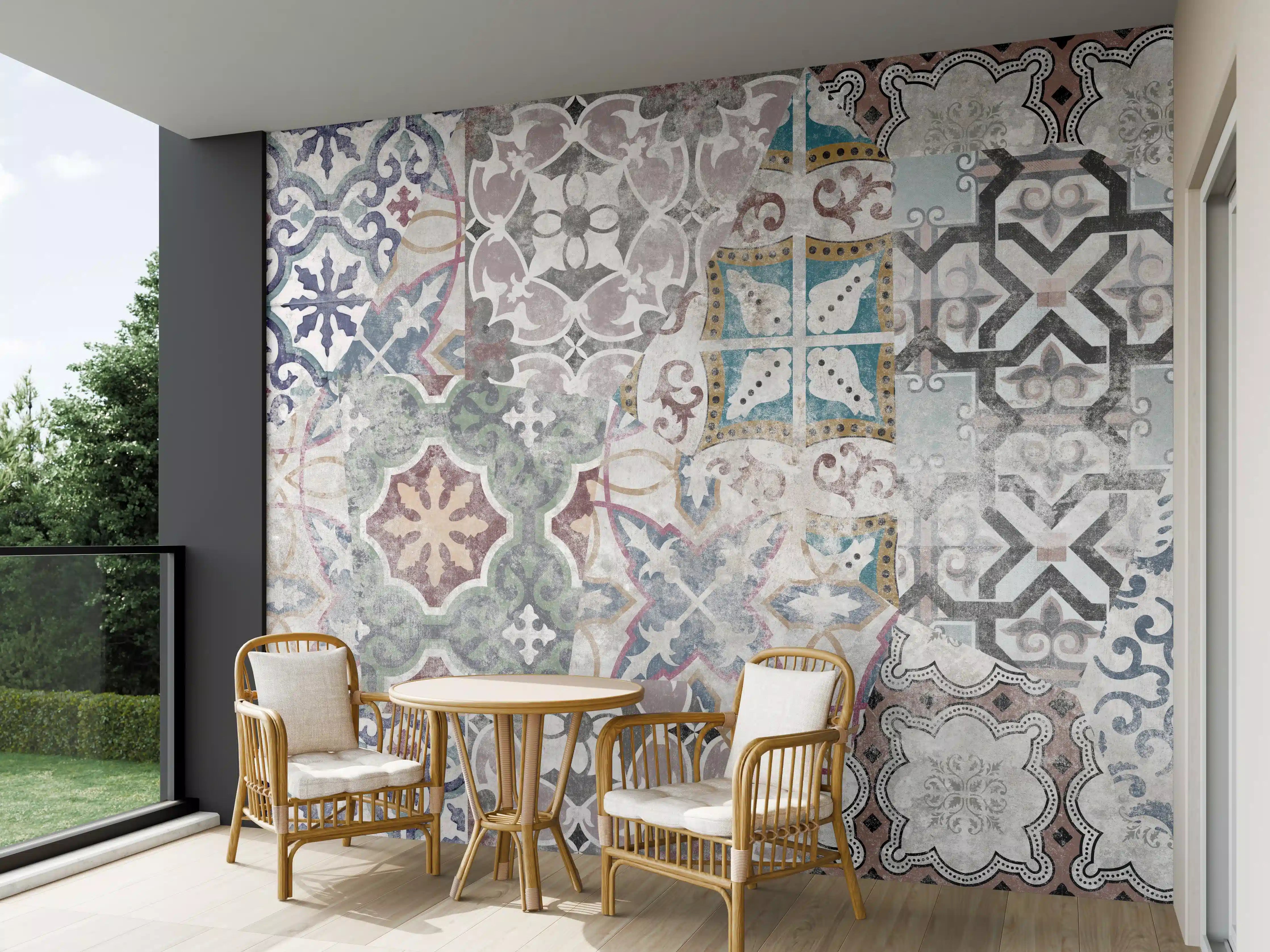 Wandverkleidung außen - Bunte alte Retro-Wand Fliesen