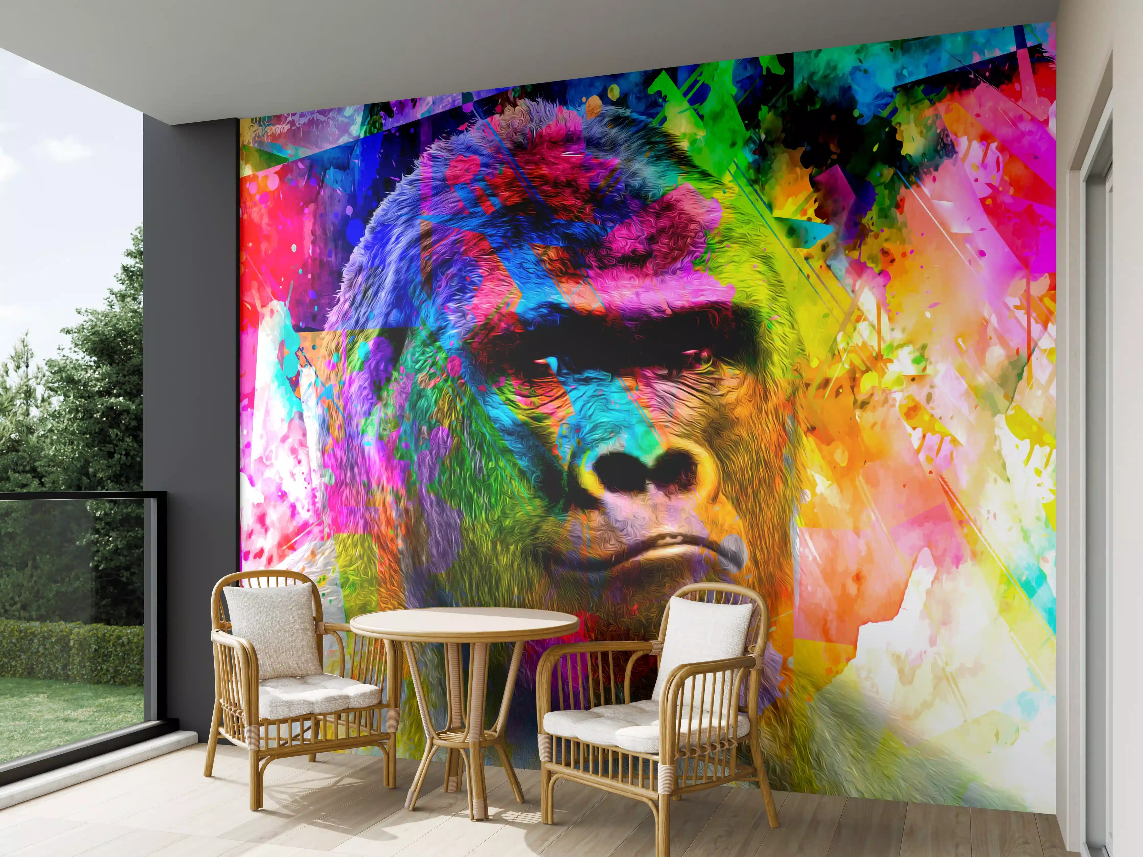 Wandverkleidung außen - Bunter abstrakter Gorillakopf