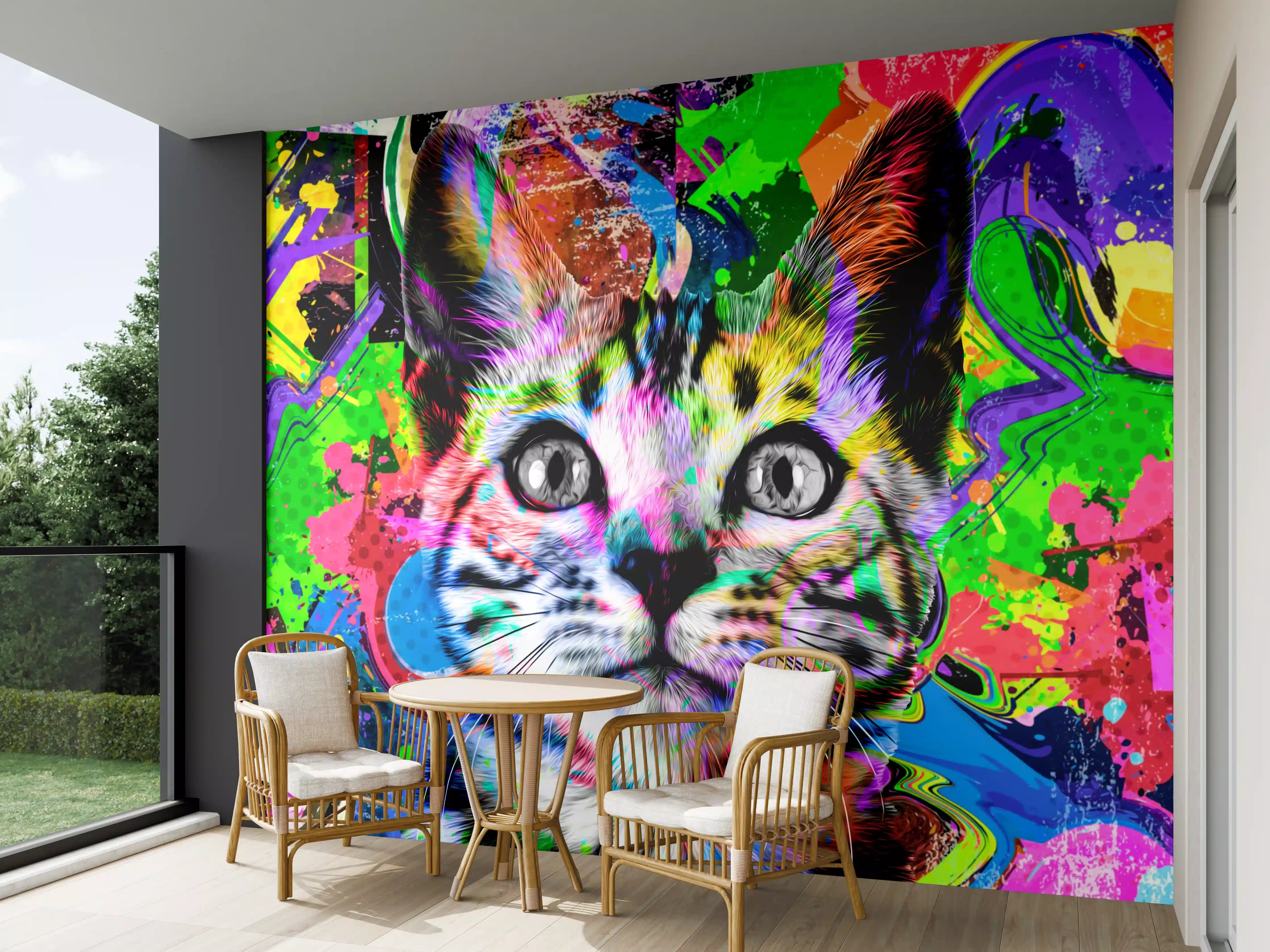 Wandverkleidung außen - Bunter abstrakter Katzenkopf