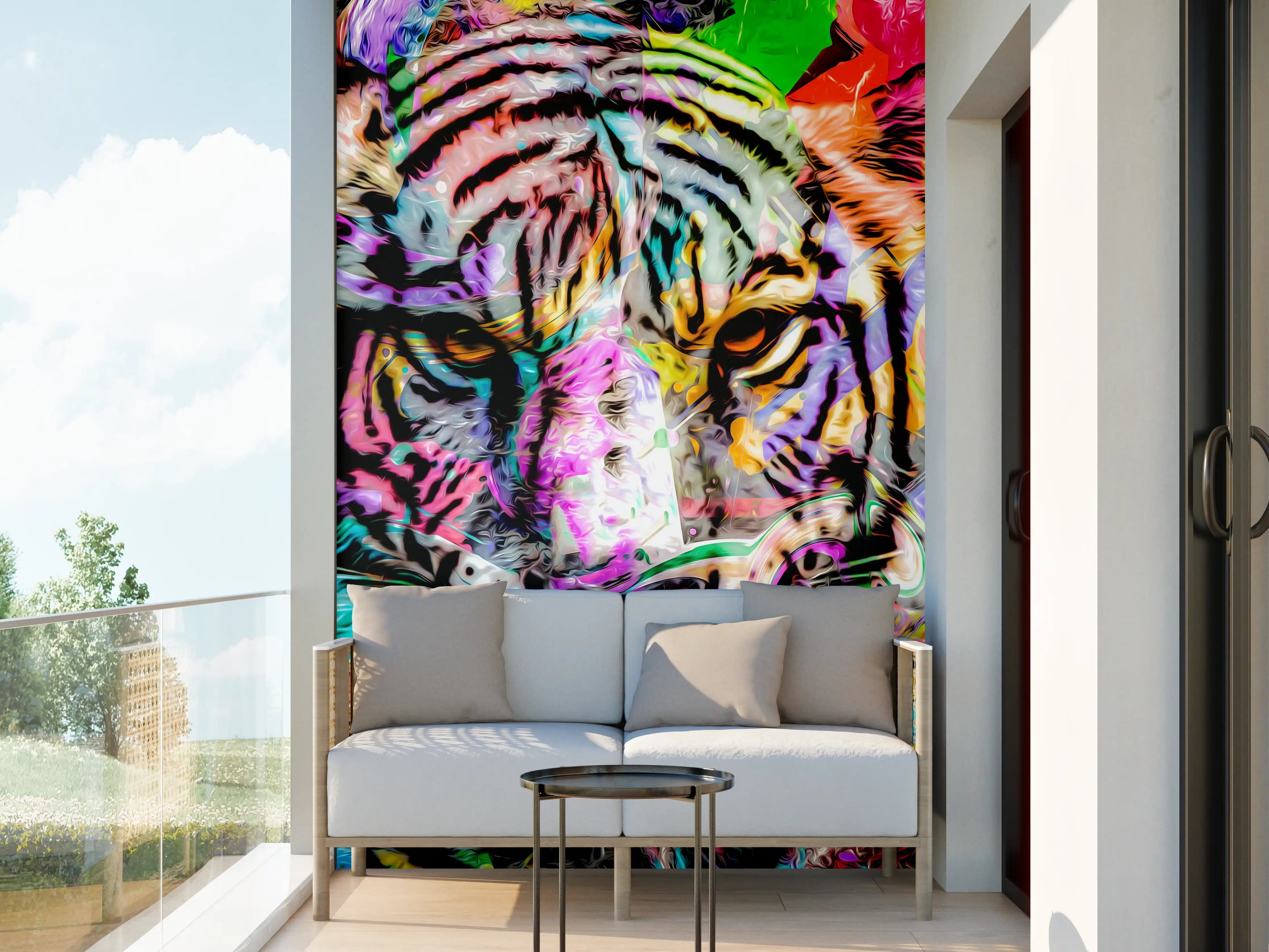 Wandverkleidung außen - Bunter abstrakter Tigerkopf